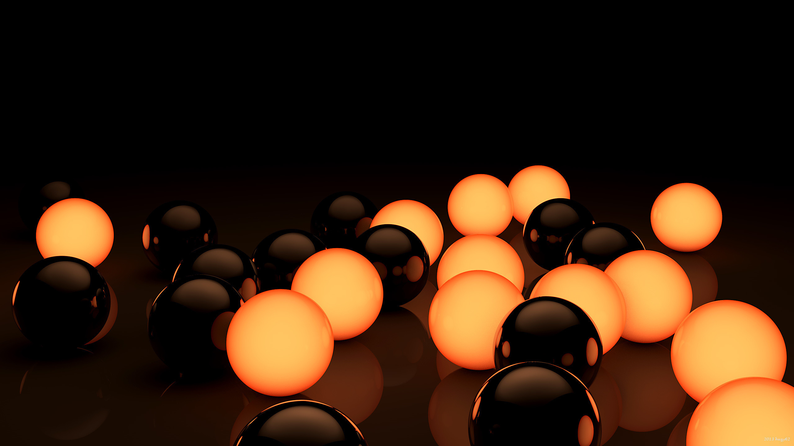 2560x1440 Black and Orange Bubbles in Wallpaper 3D