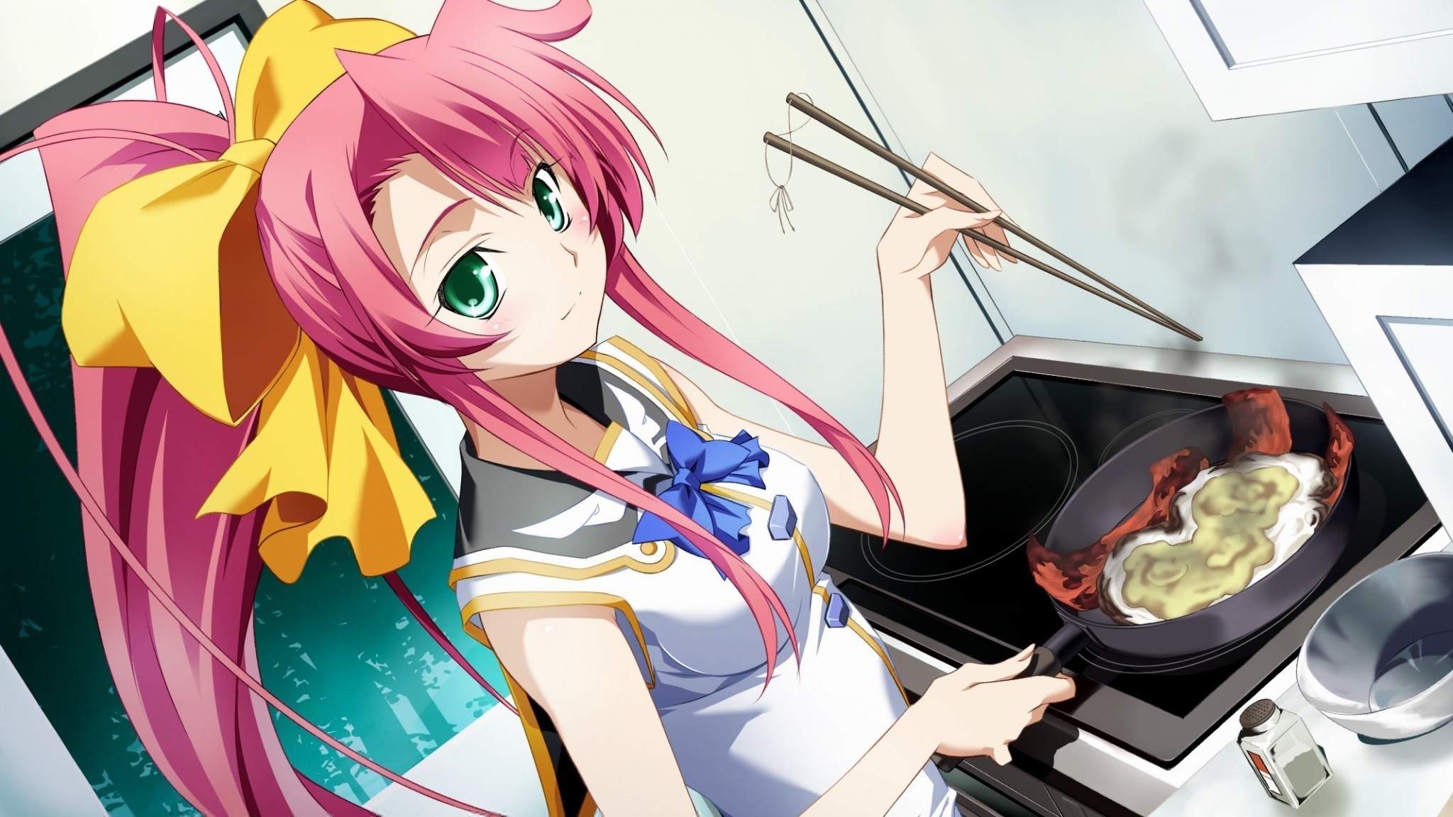 2048x1152 ponytail, Anime, Anime Girls, Soranica Ele, Hayasaka Naki, Cooking