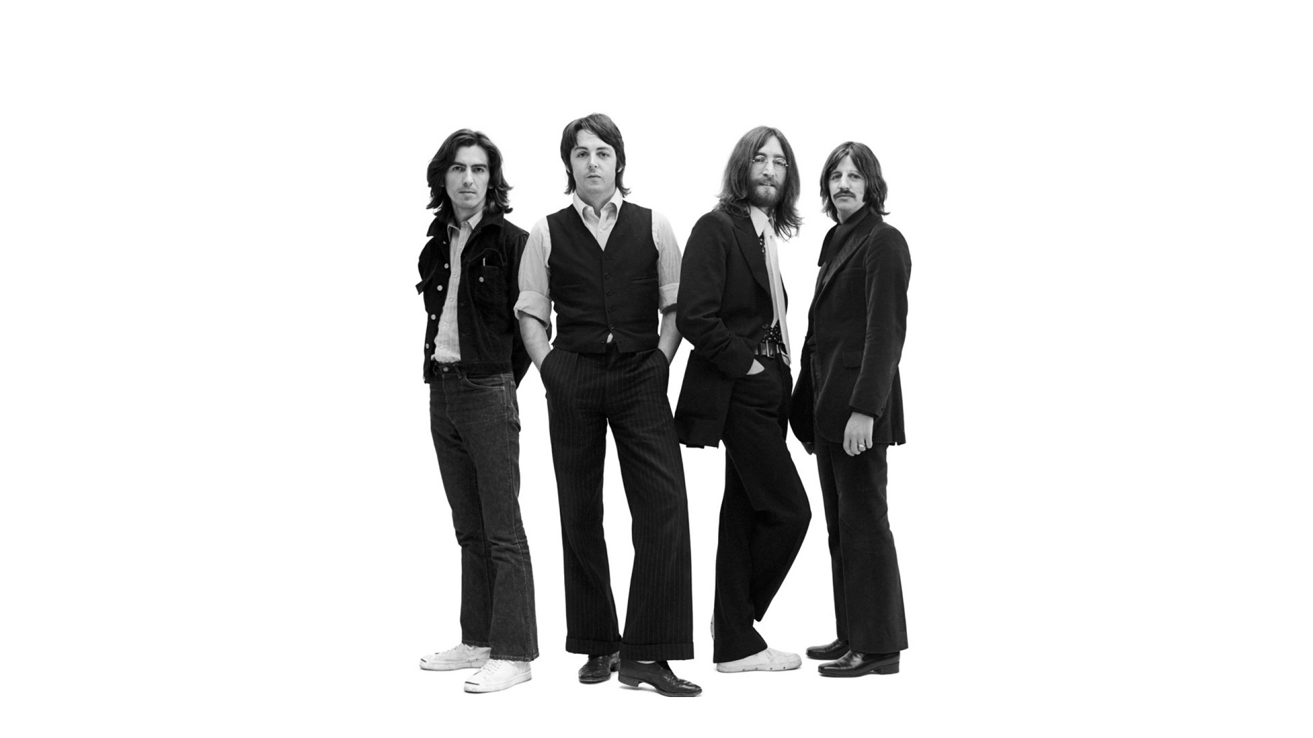 2560x1440 Preview wallpaper the beatles, band, members, suits, background 