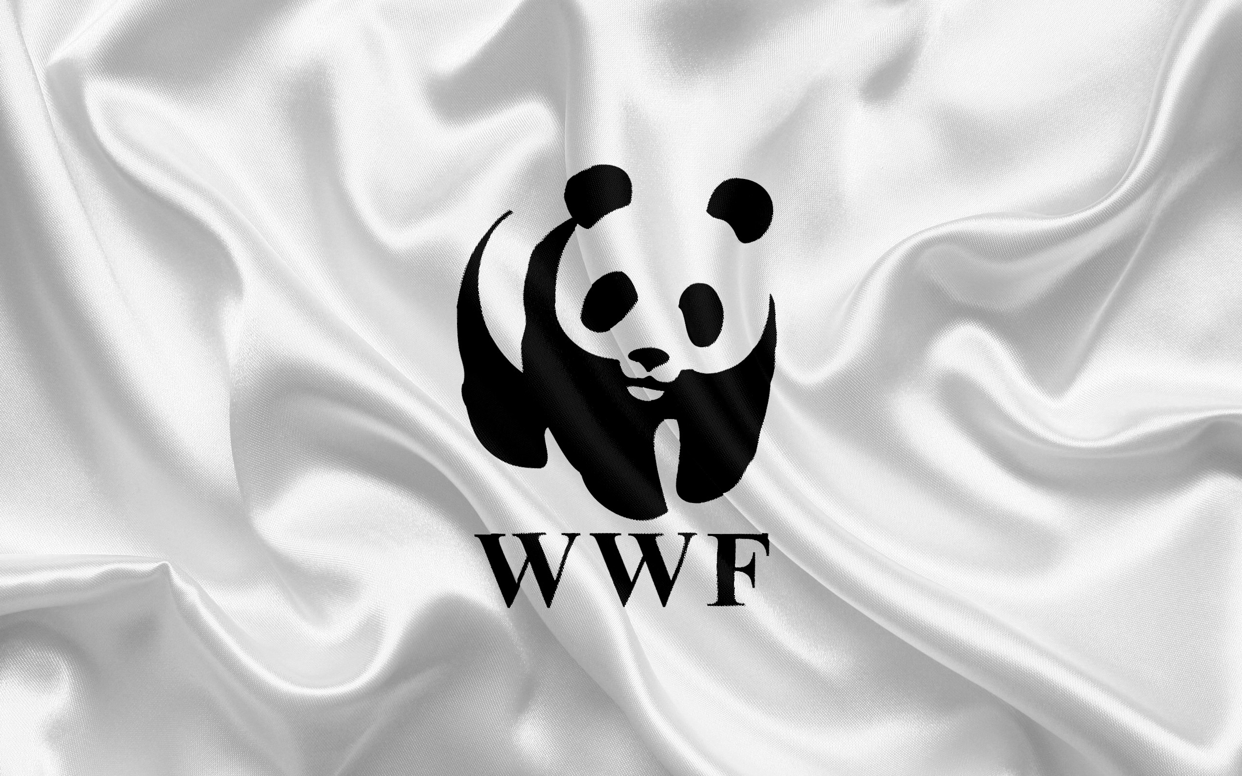 2560x1600 WWF flag, World Wildlife Fund, white silk flag, WWF emblem, panda,