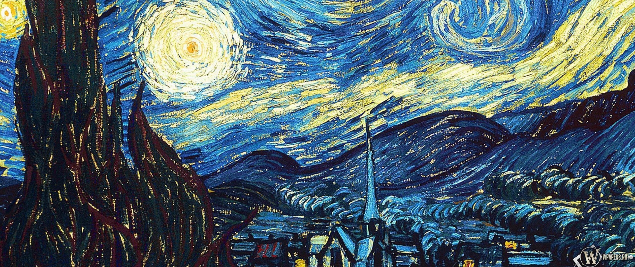 2560x1080  Wallpaper vincent van gogh, the starry night, oil, canvas