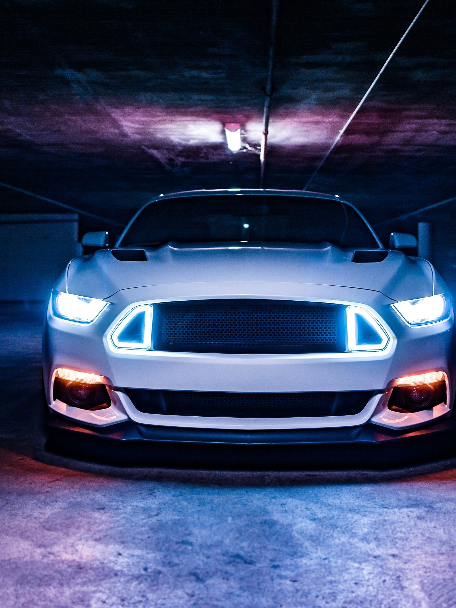 1804x2405 Ford Mustang, Front View, Garage, Neon Lights, Muscle Cars