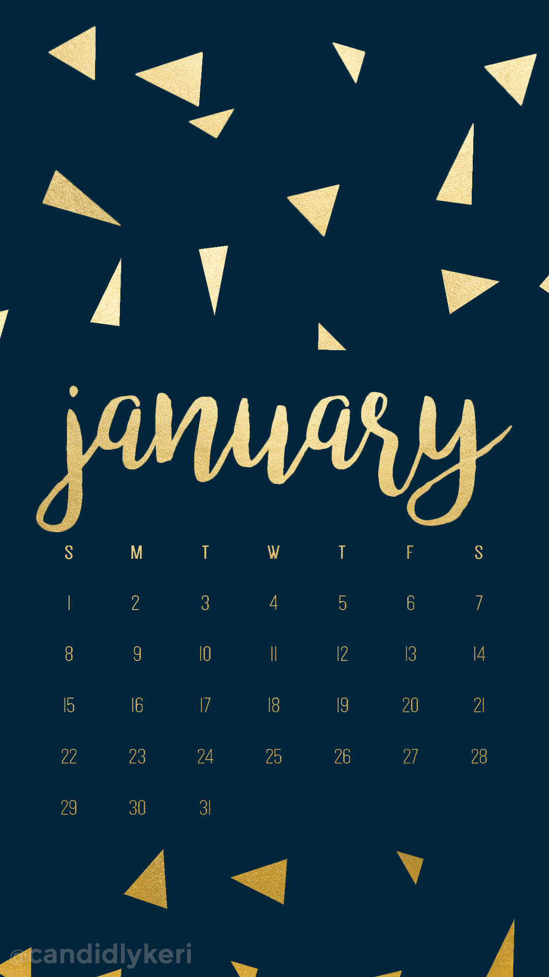 1080x1920 Navy and gold foil triangles January calendar 2017 wallpaper you can  download for free on the