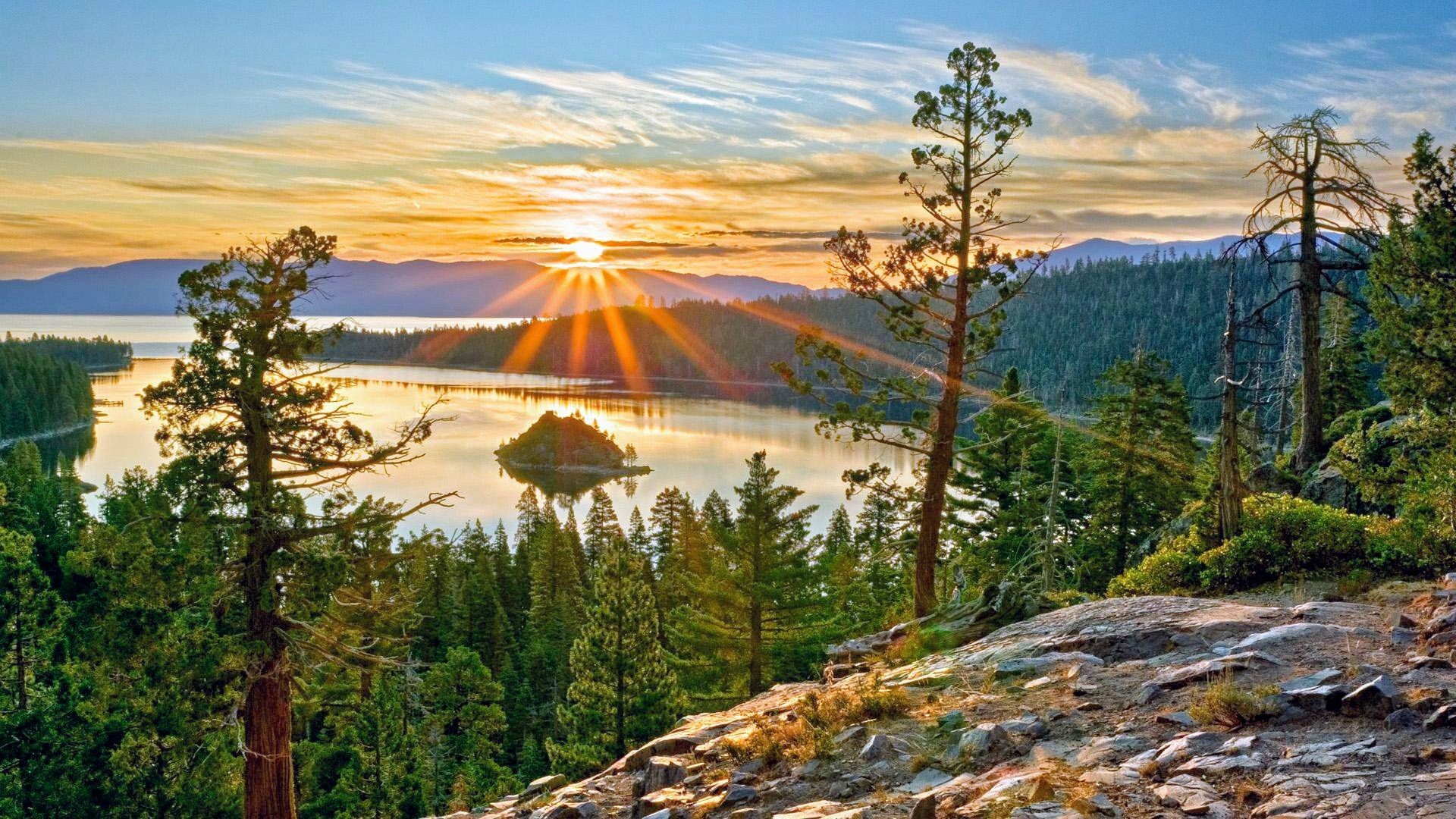 1920x1080 Tahoe California, Lake Tahoe Nevada, Sunrise Lake, Emerald Bay Lake Tahoe,  Beautiful