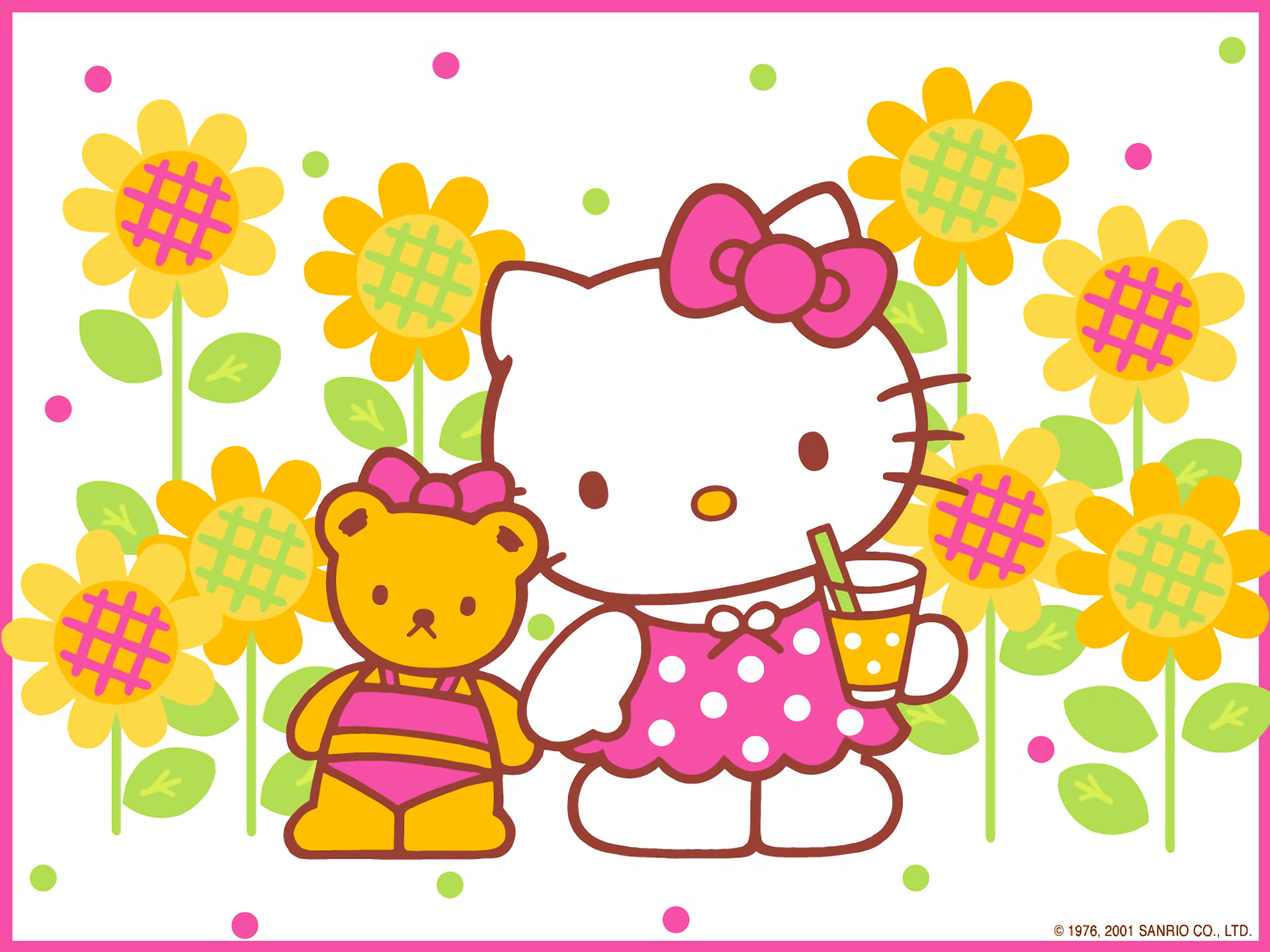 1920x1440 Anime - Hello Kitty Teddy Bear Flower Wallpaper