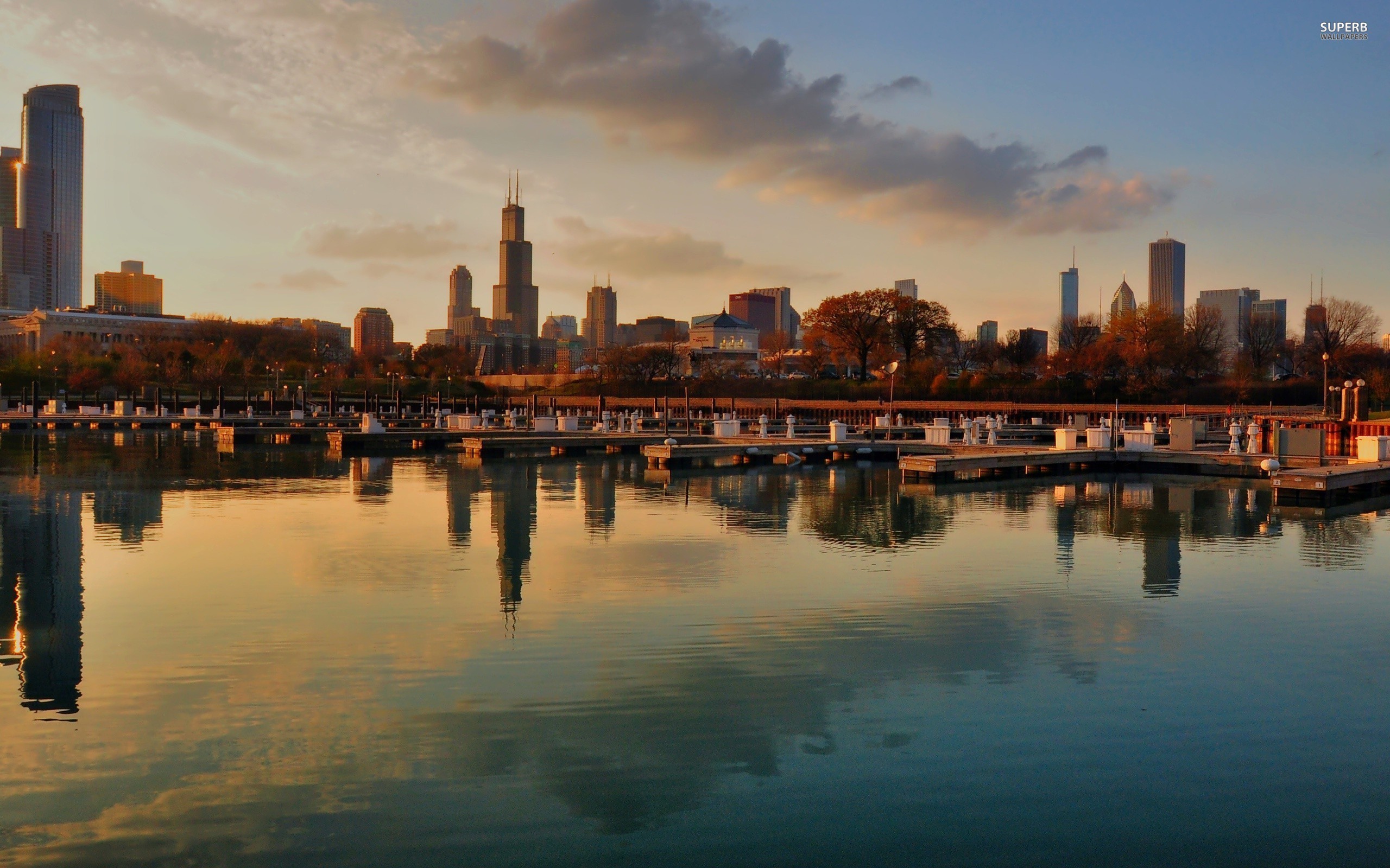 2560x1600 Morning Chicago Skyline Wallpaper HD #3112 Wallpaper