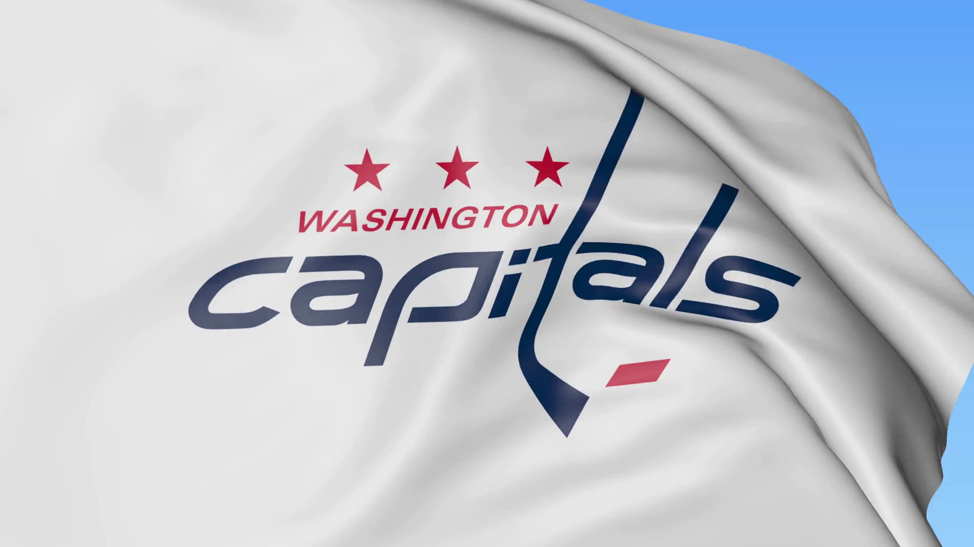 1920x1080 Close-up of waving flag with Washington Capitals NHL hockey team logo,  seamless loop, blue background. Editorial animation.