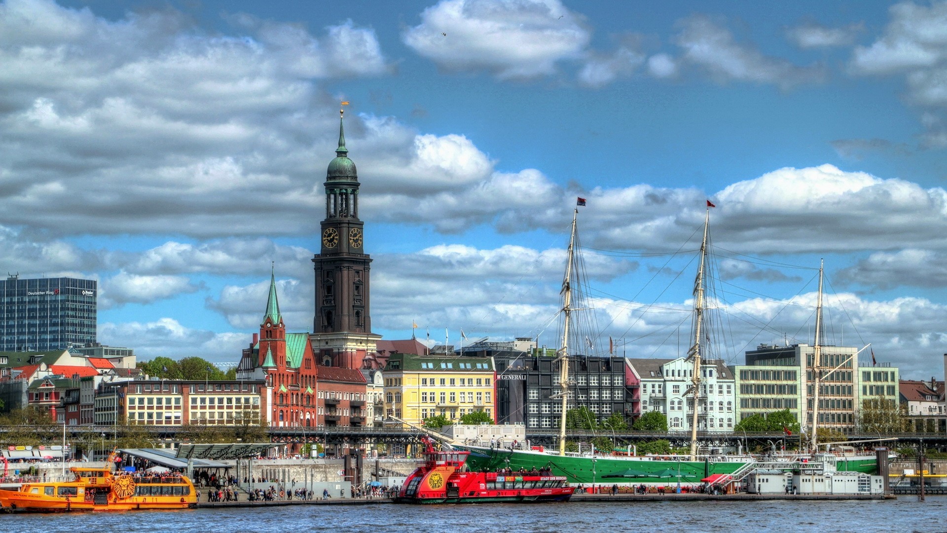 1920x1080 Religious - Michael Church Hamburg Elbe River Photography Place Clouds City  Ships Phone Wallpapers for HD