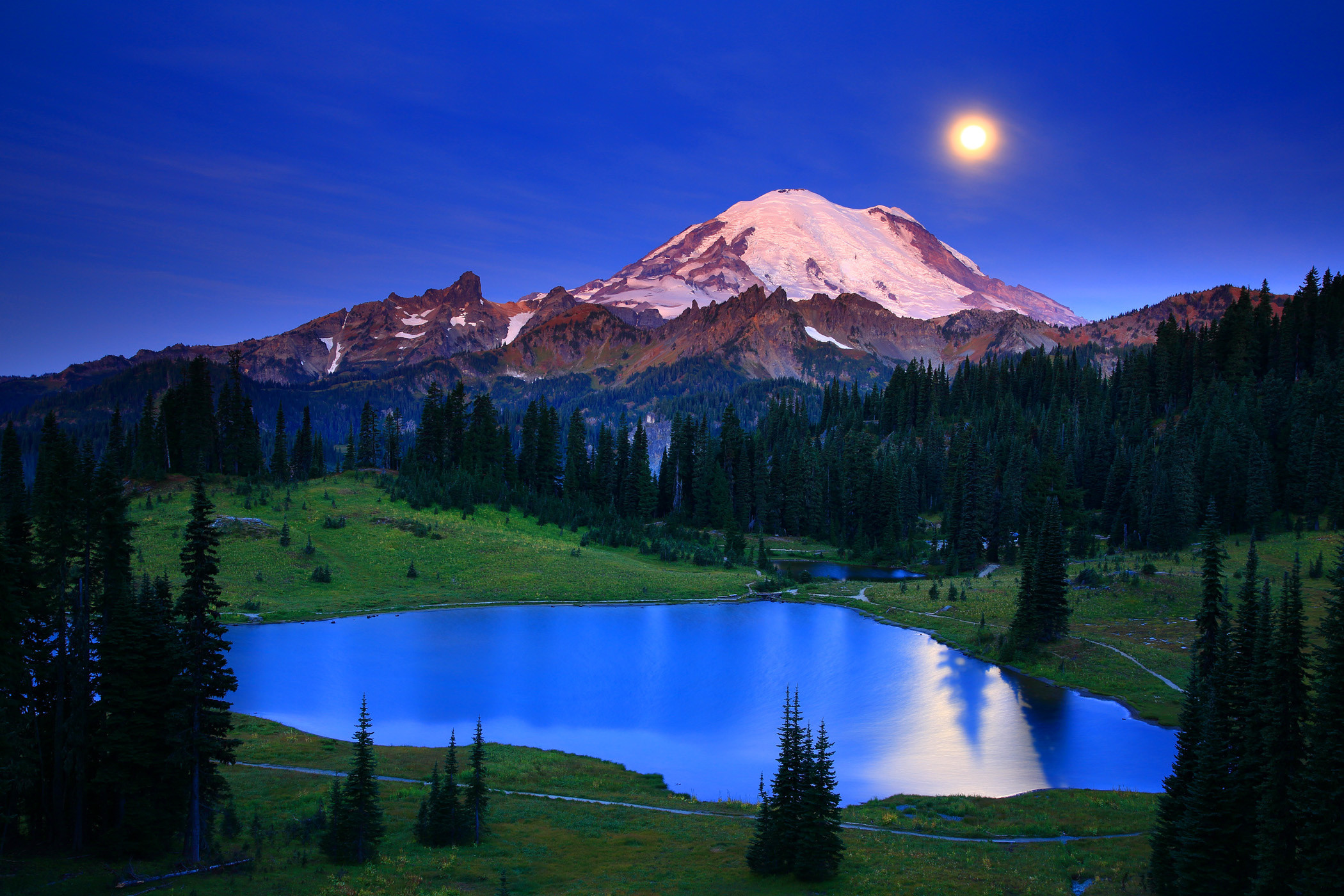 2100x1400 Washington lake mountains landscape moon moonlight night reflection  wallpaper |  | 153396 | WallpaperUP