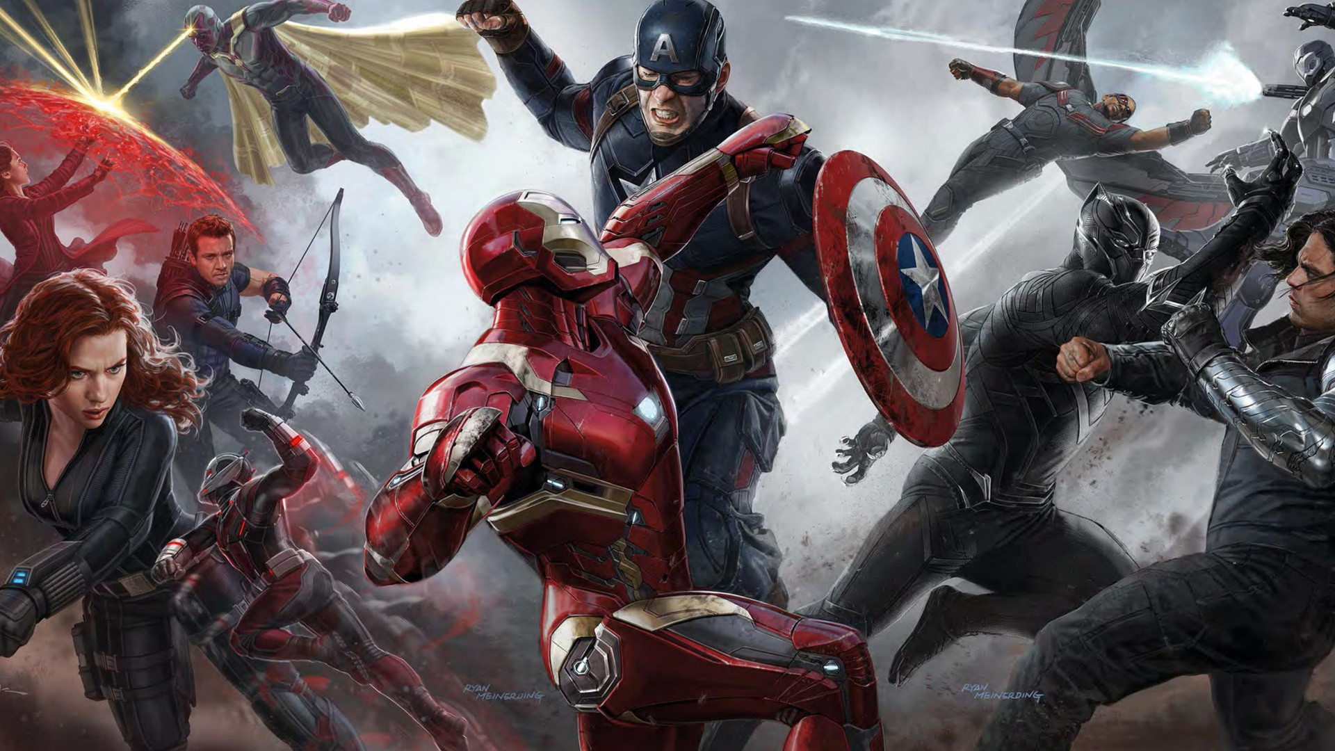 1920x1080 Captain America, Iron Man, Marvel, Artwork, Poster, Civil War, Comics
