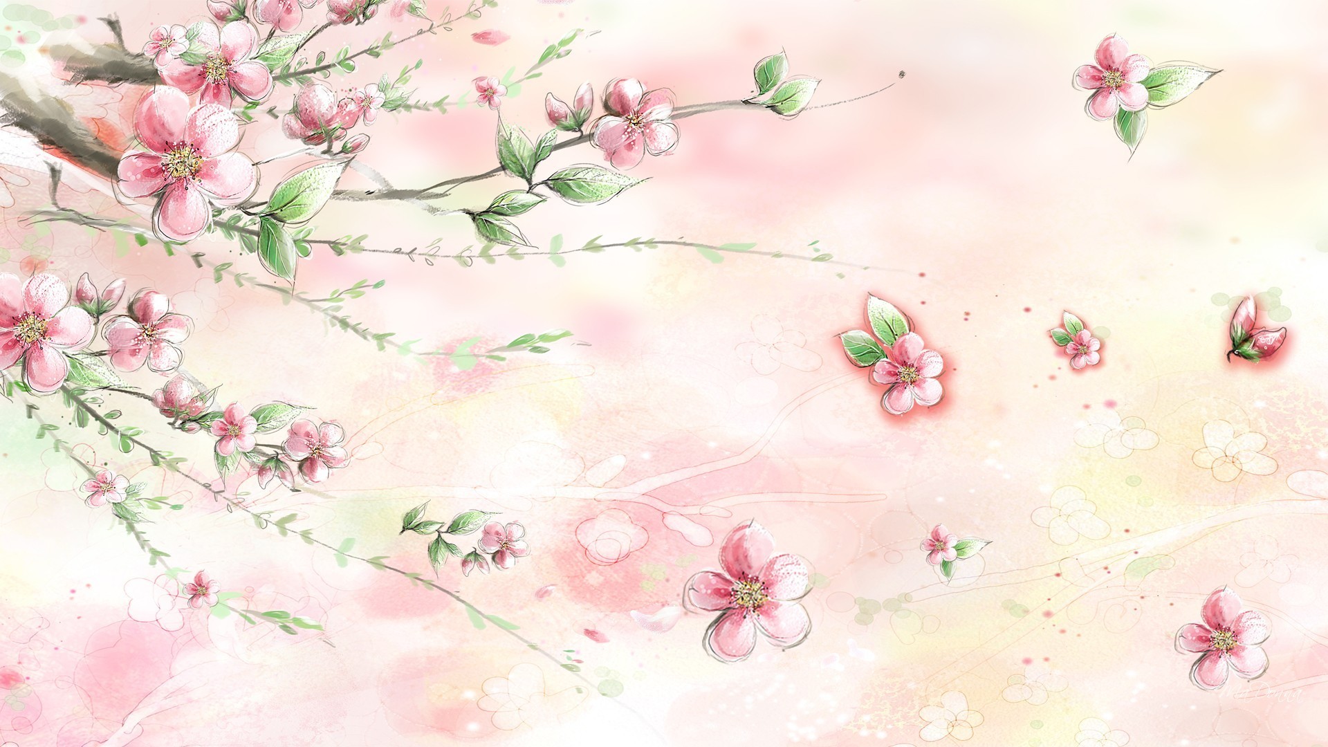 1920x1080 #BB8888 Color - Pink Spring Summer Scatter Sakura Pinks Blossoms Wind  Cherry Free Flower Desktop