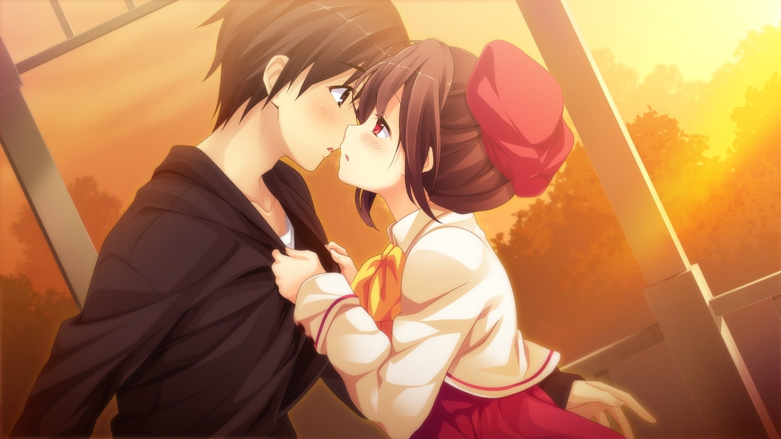 2560x1440 Anime Couple, Romance, Sunset