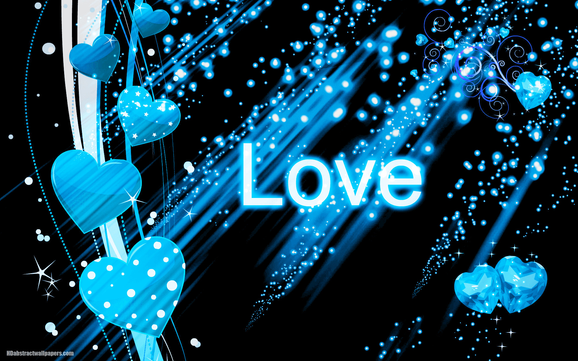 1920x1200 Beautiful black abstract wallpaper with blue love hearts and the text love.  Send this background to your boy or girlfriend, just to say that you are  deeply ...
