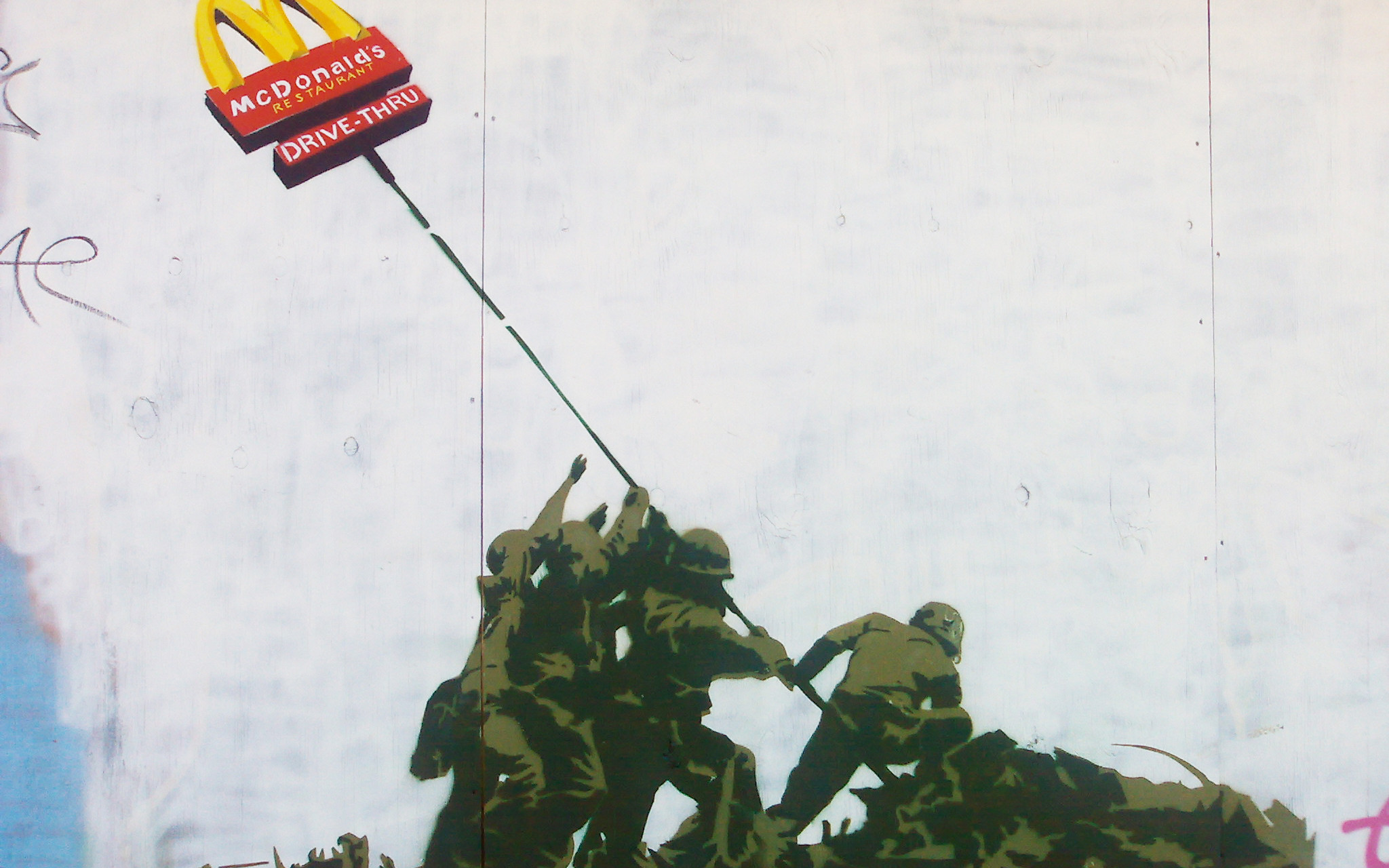 2048x1280 Banksy McDonalds Iwo Jima Wallpaper