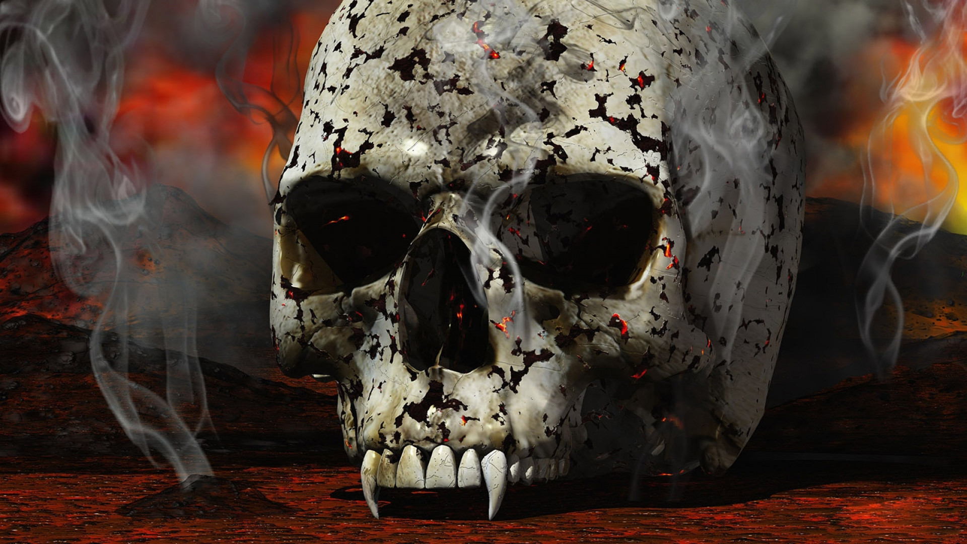 1920x1080 Preview wallpaper skull, black, white, red, smoke 