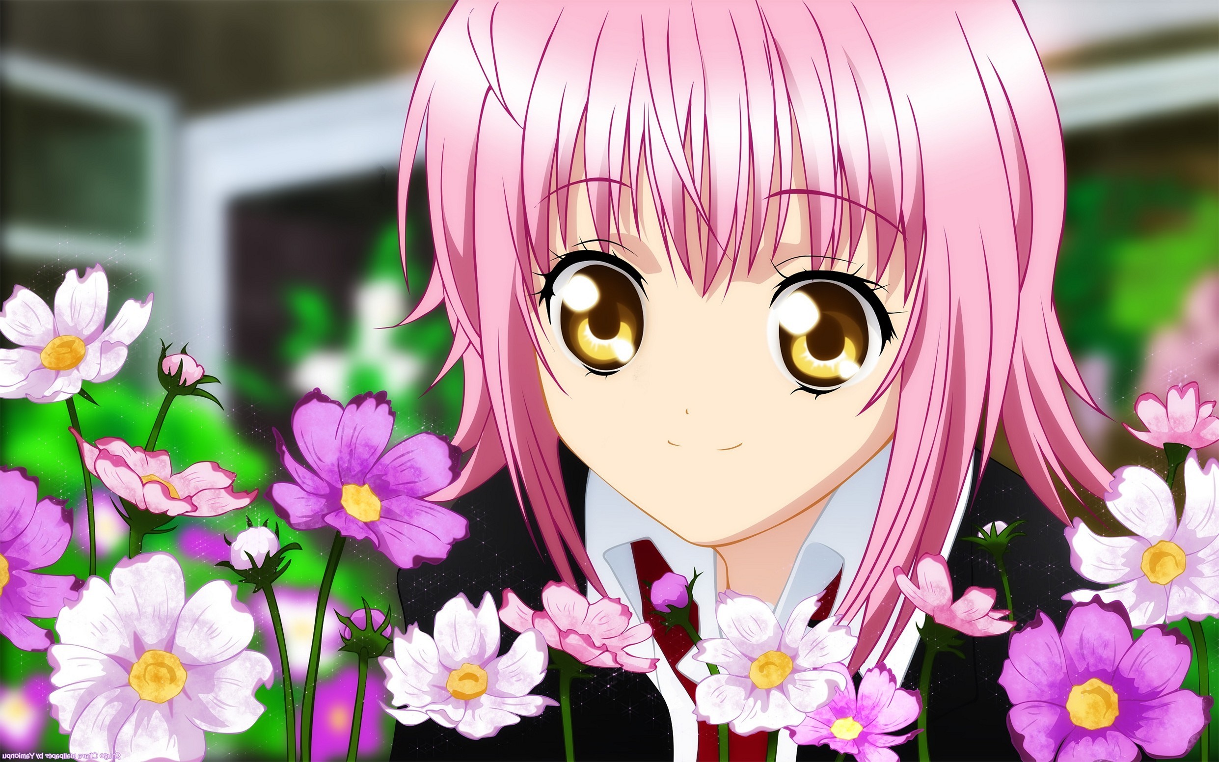 2483x1552 Girl Cute Flowers Smiling Pink Favorite Anime Wallpaper Phone