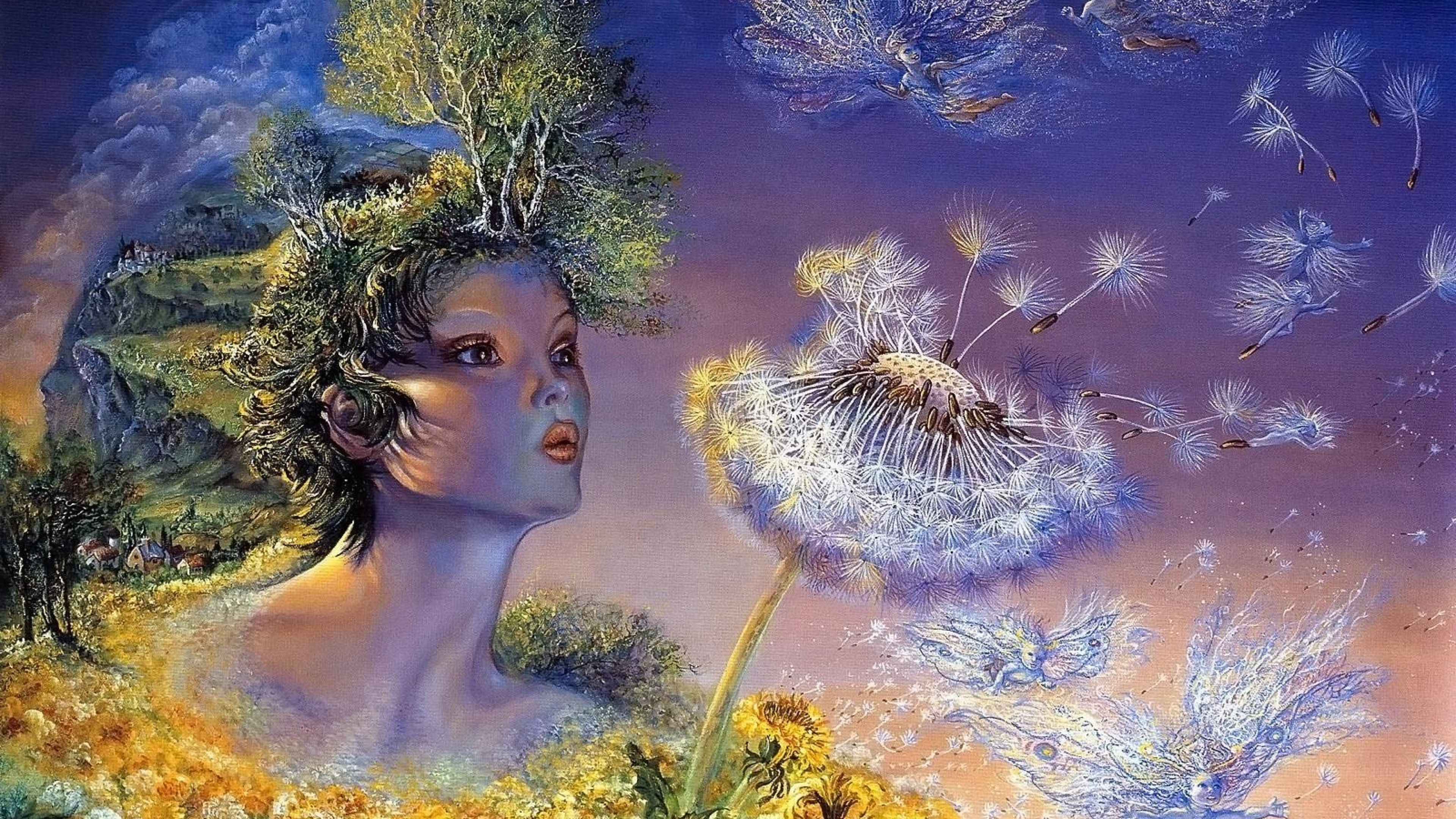 3840x2160  Wallpaper goddess, breathing, flower, angels, life