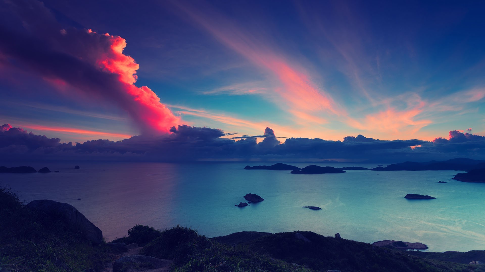 1920x1080 sky, Nature, Landscape, Clouds, Coast, Sea, Sunset, Island, Calm Wallpapers  HD / Desktop and Mobile Backgrounds