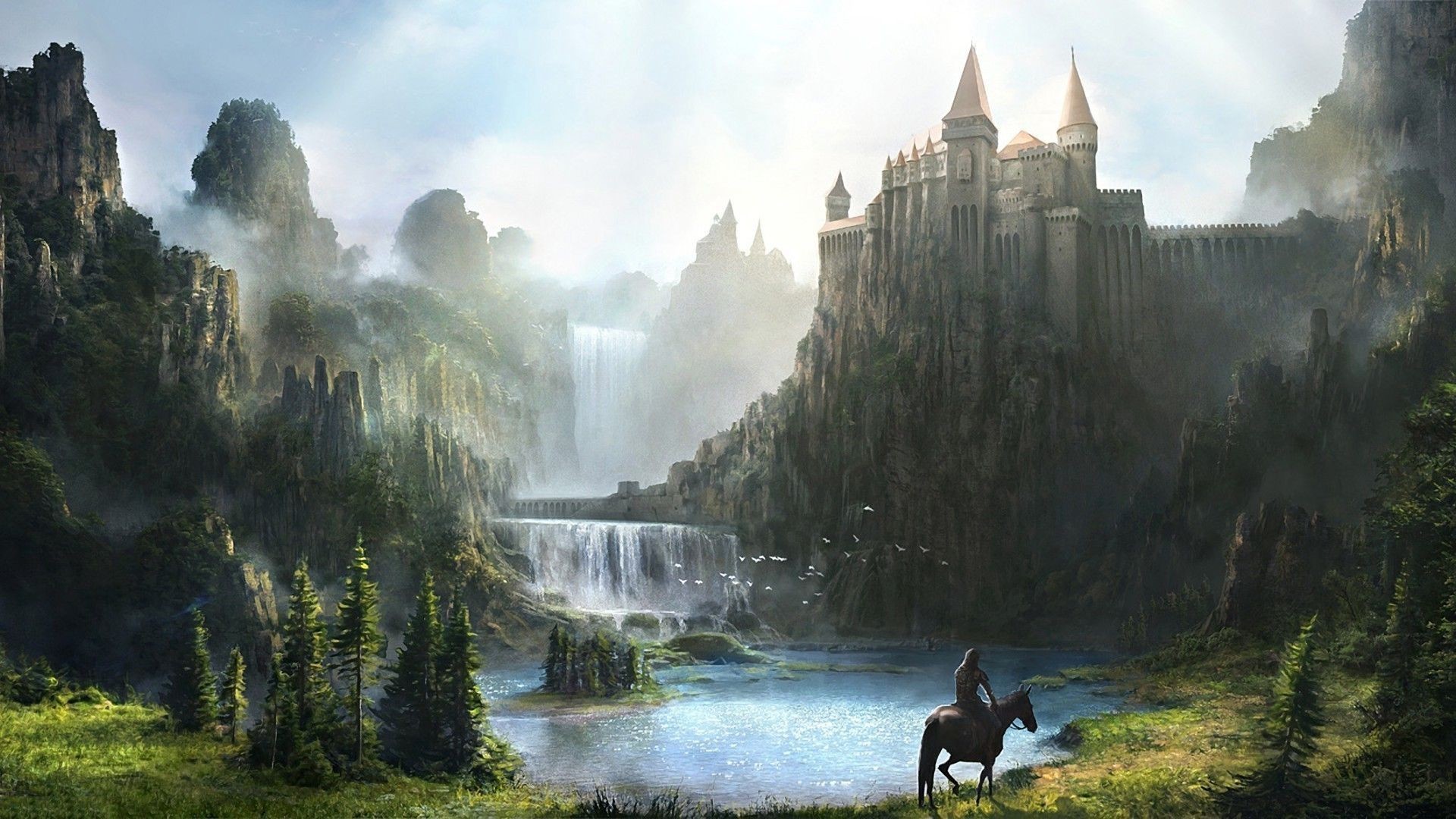 1920x1080 Fantasy Mountain Castles Wallpaper 2014 HD