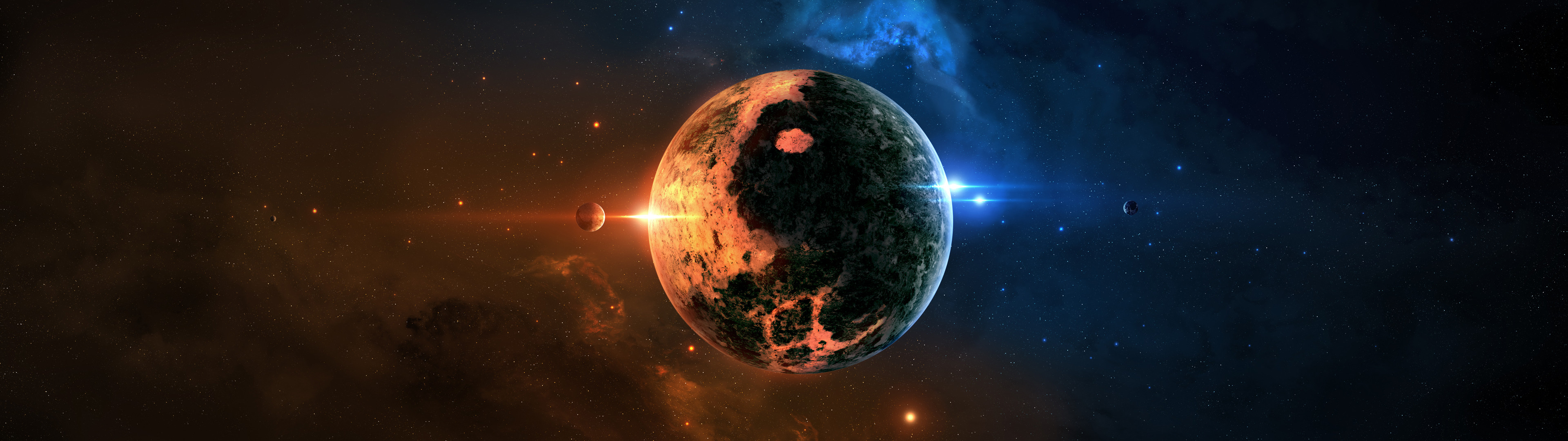 3840x1080 Planet In Outer Space, Dual Screen [] ...