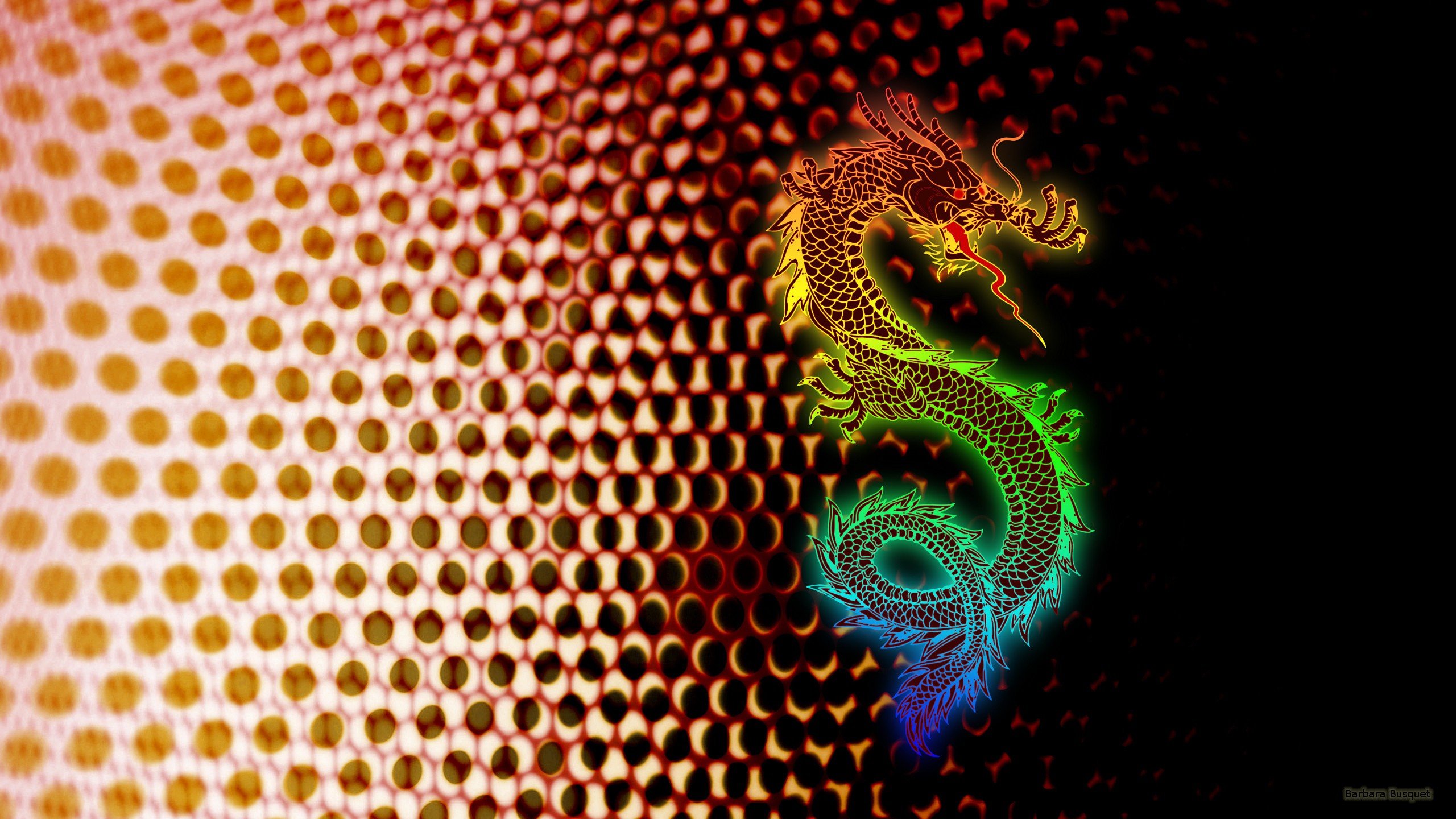 2560x1440 Dark abstract dots wallpaper with rainbow dragon