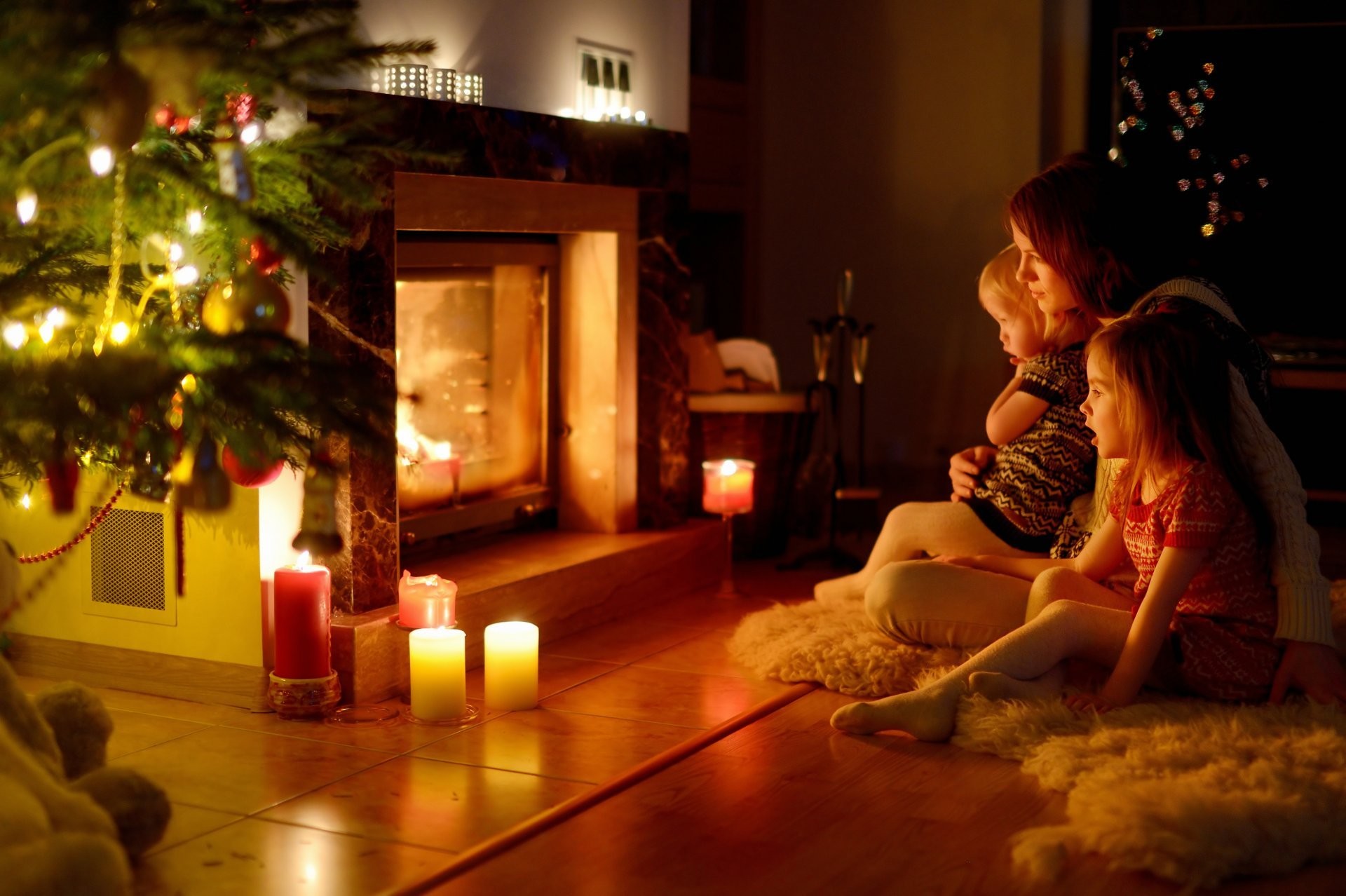1920x1278 children a woman fireplace christmas family comfort new year
