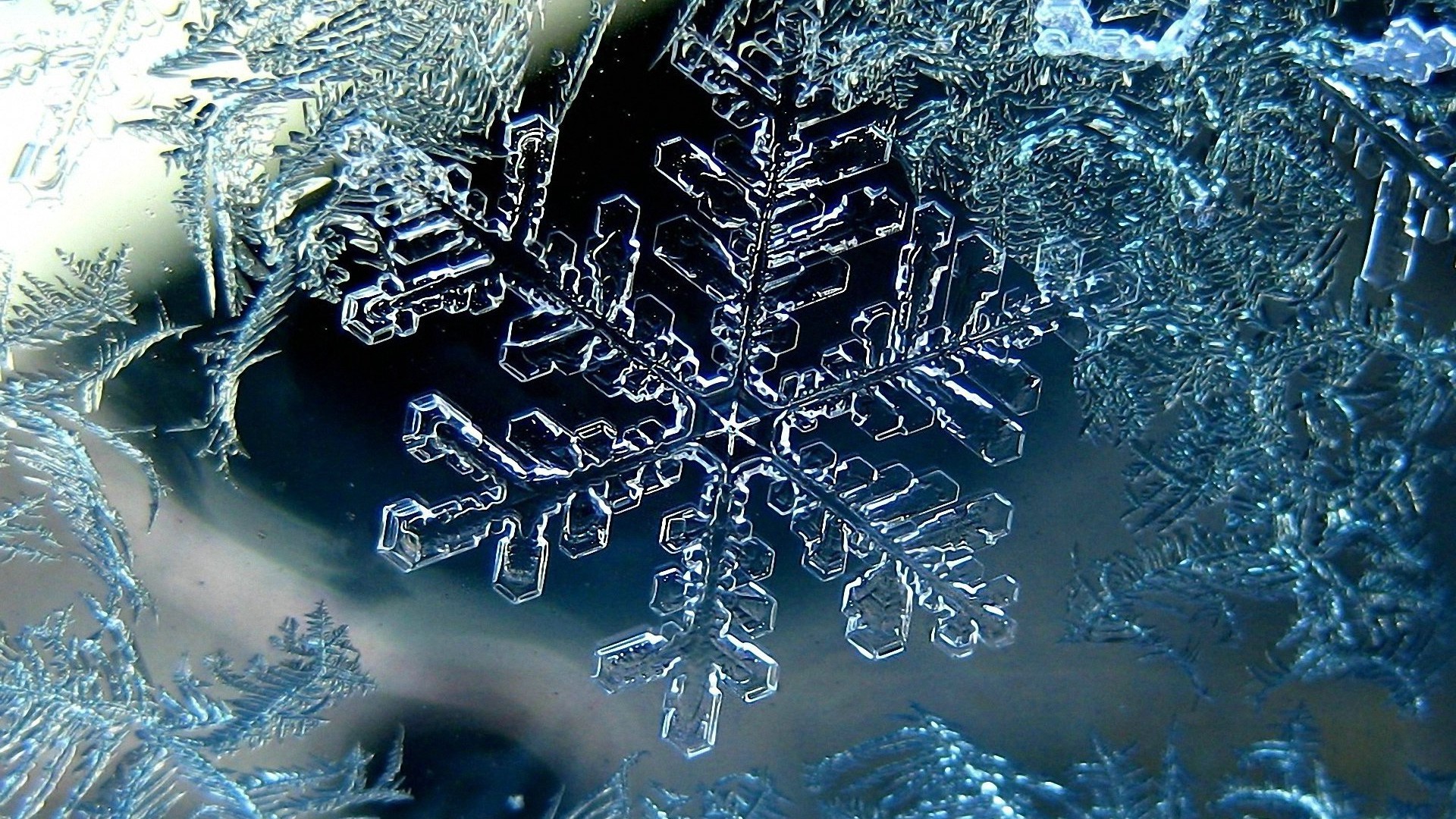 1920x1080  Wallpaper snowflake, winter, macro, ice