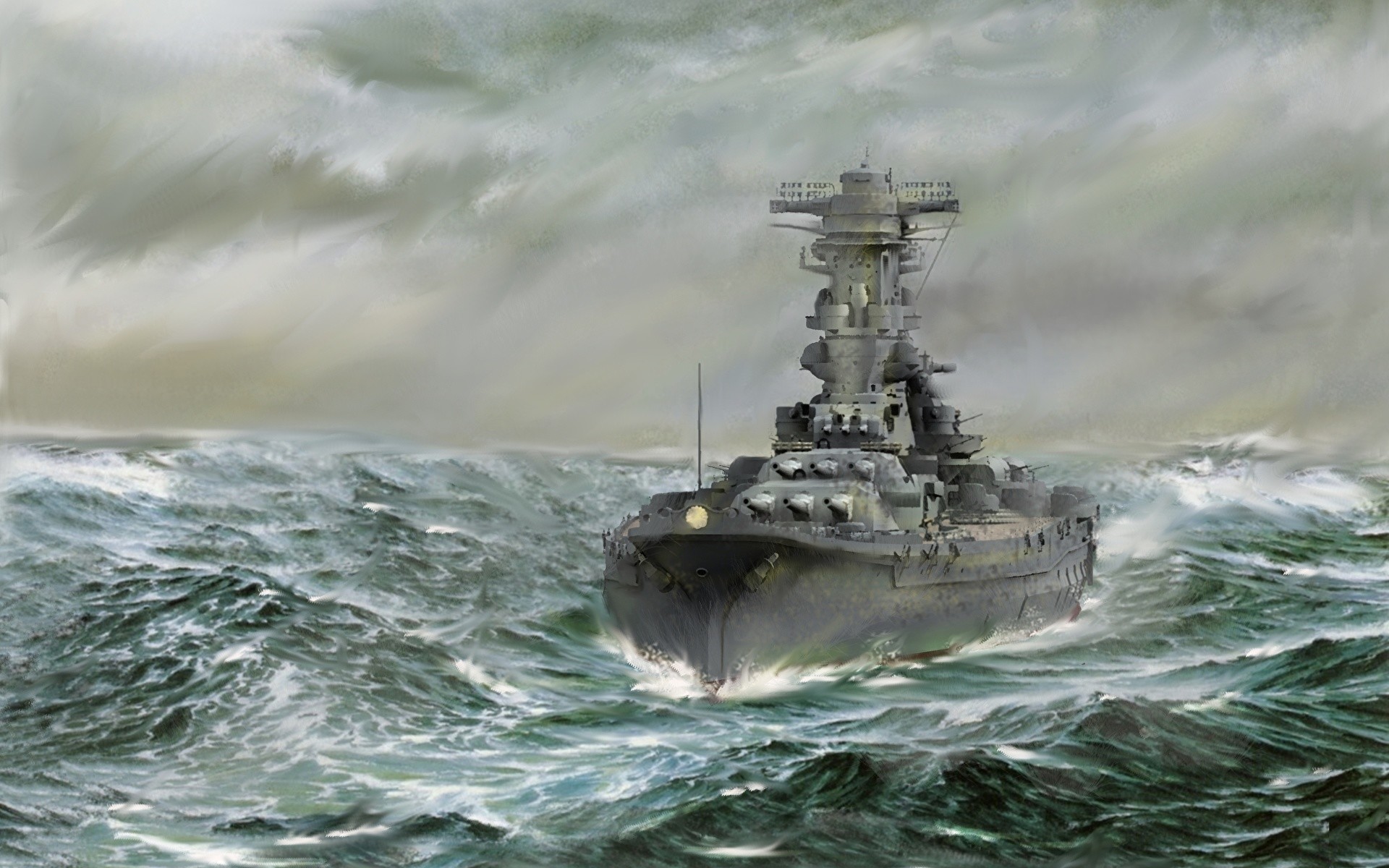 1920x1200 Photo Yamato Sea Ships Painting Art Army 