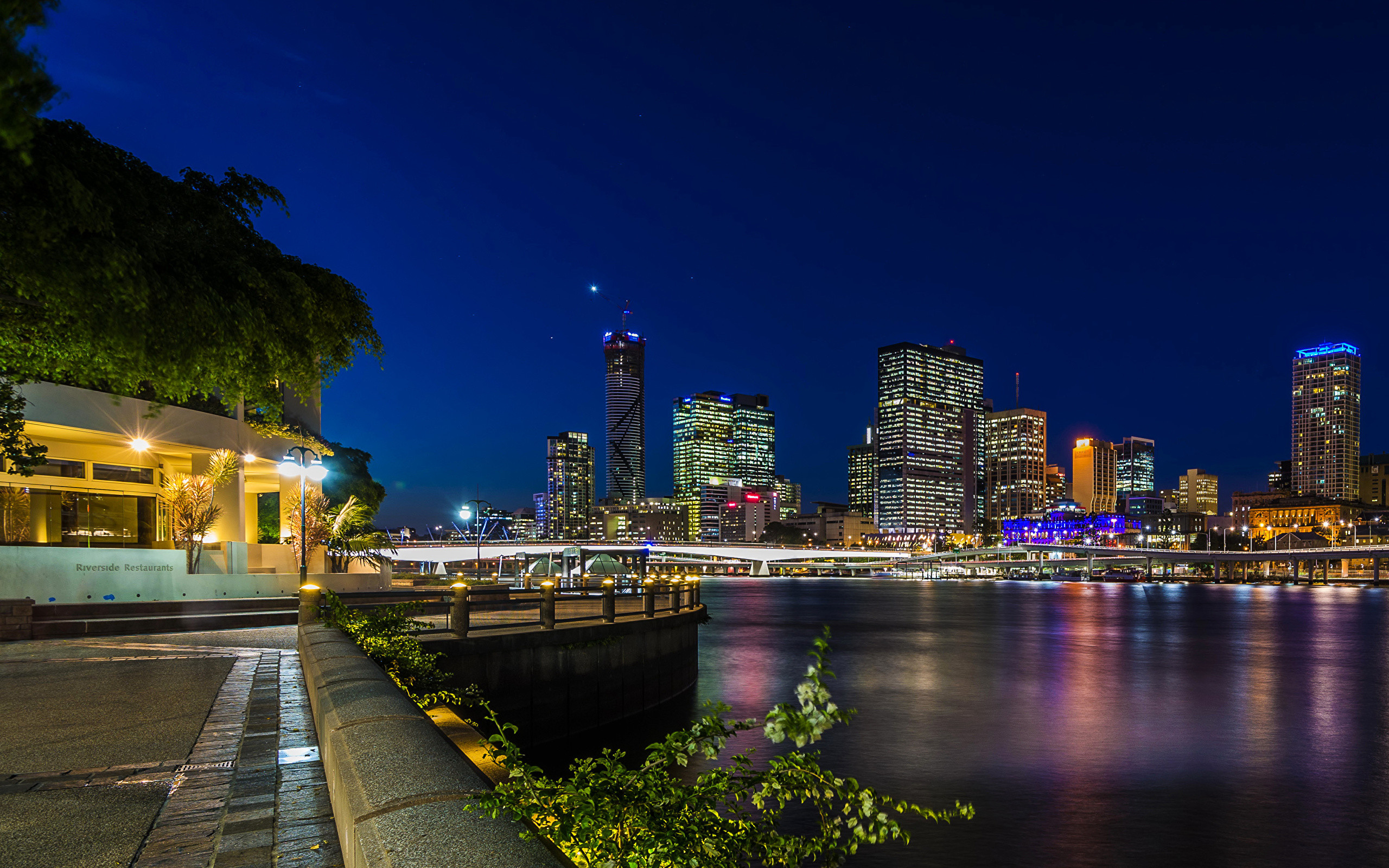 2560x1600 Wallpaper Brisbane Australia Night Rivers Waterfront Street lights Cities  Houses  night time Building