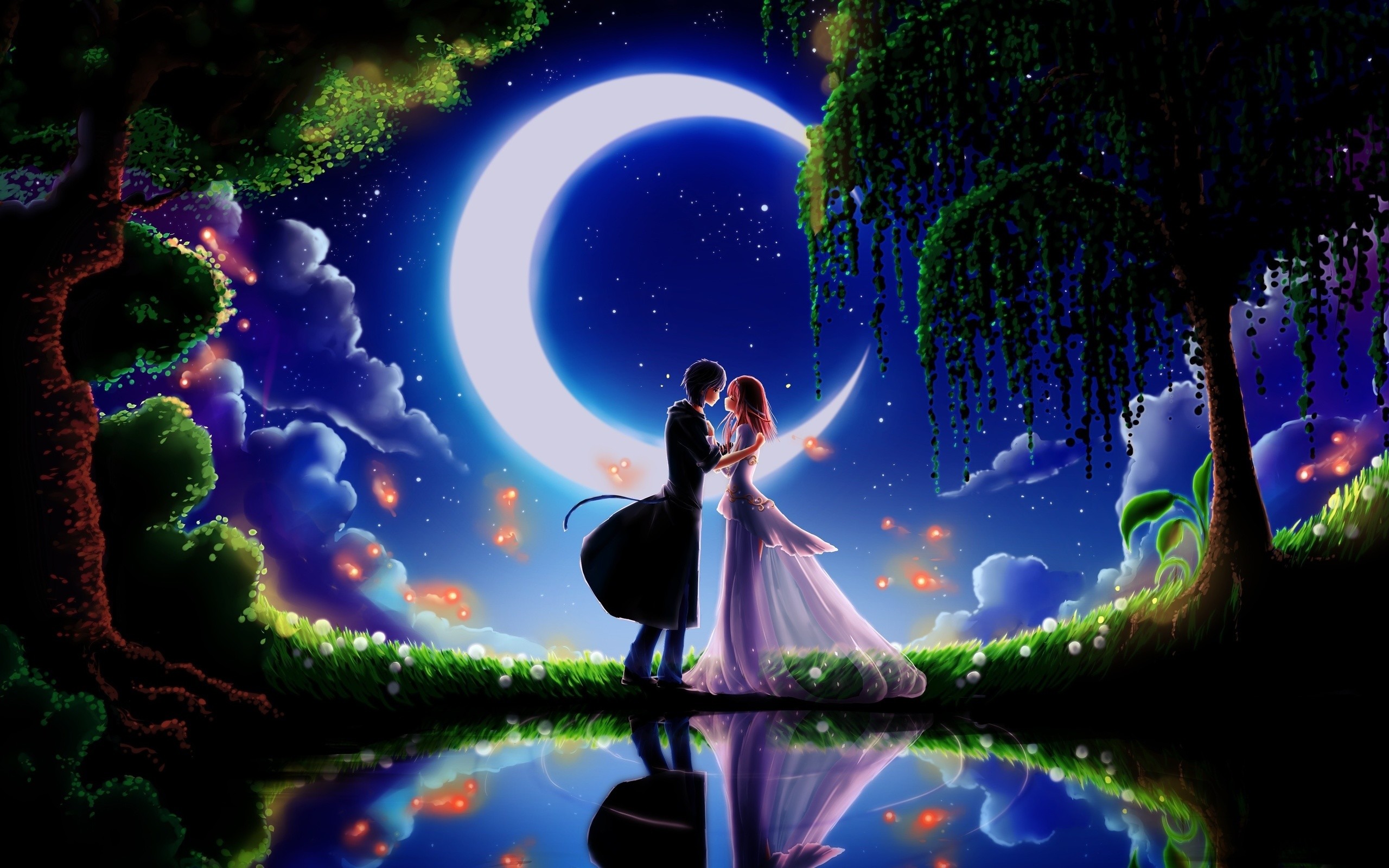 2560x1600 Wallpaper love, kiss, month, night, romance desktop wallpaper Â» Anime .