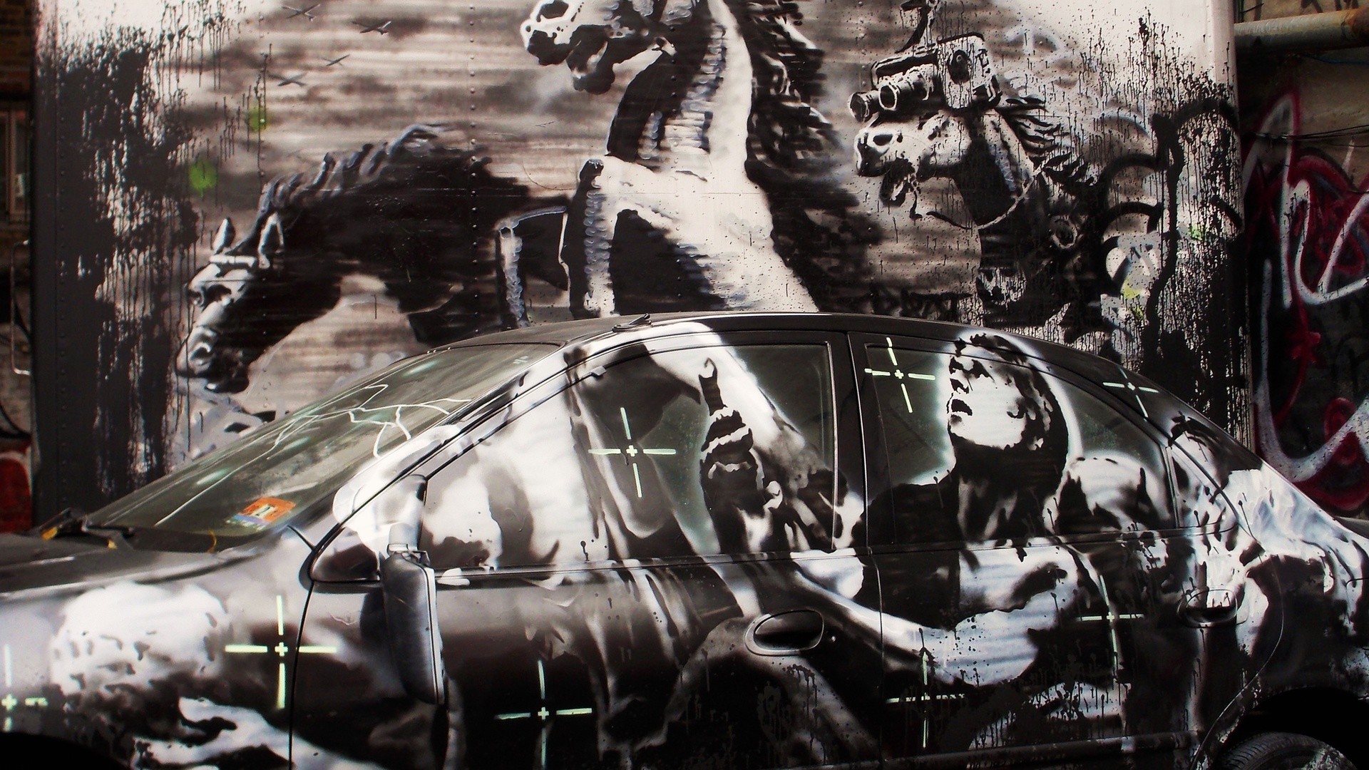 1920x1080 Banksy Crazy Horse, Banksy, Street Art, Streetart, Graffit, Wall Art,