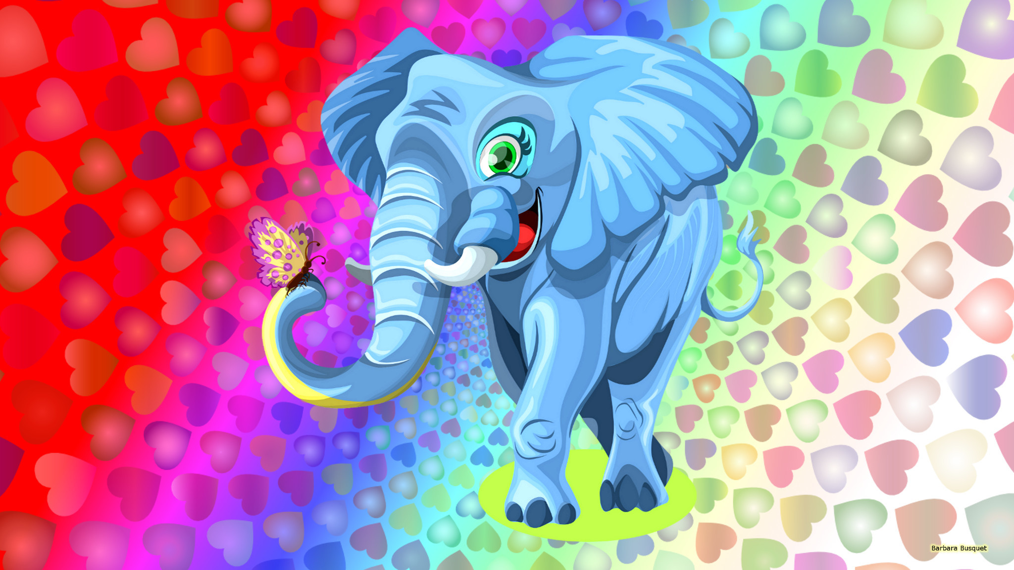 2048x1152 Colorful wallpaper with elephant and hearts
