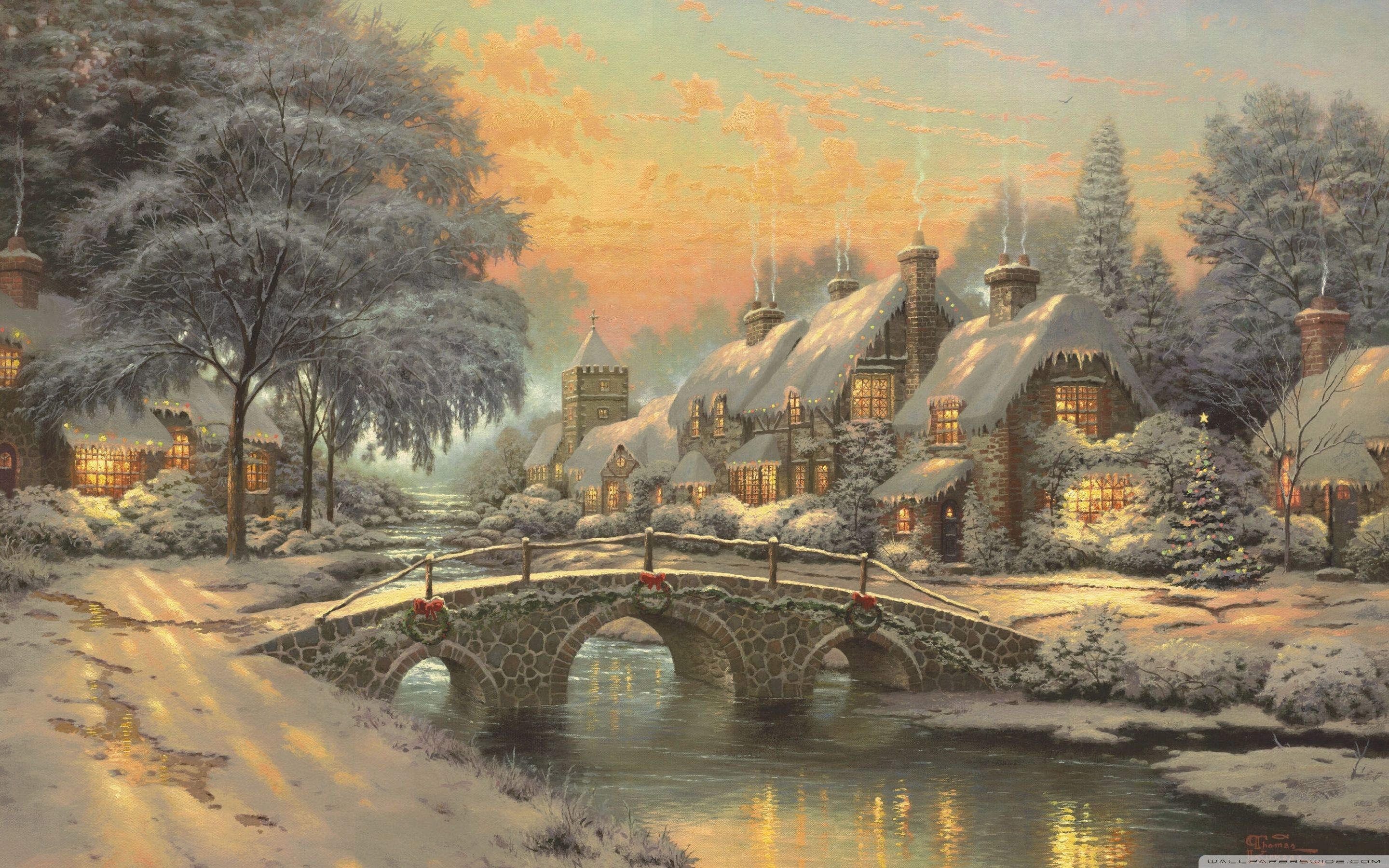 2880x1800  Classic Christmas Painting by Thomas Kinkade â¤ 4K HD Desktop .