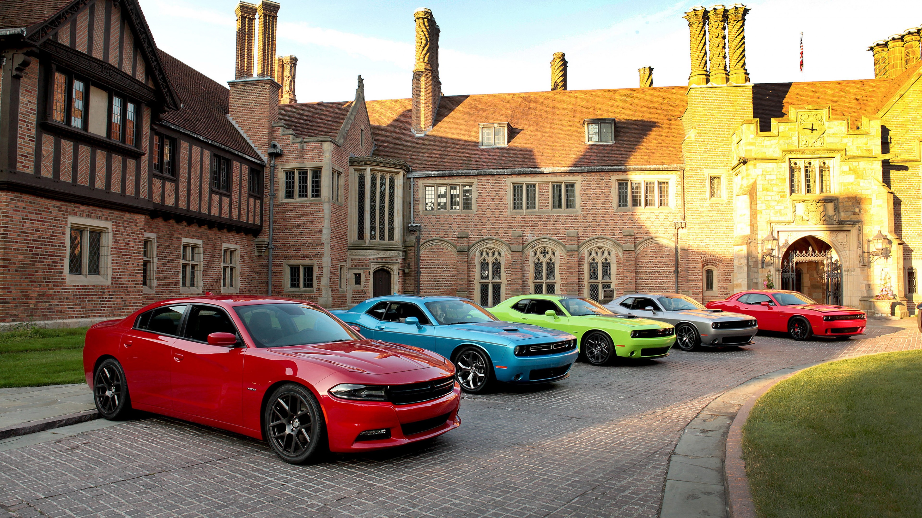 3840x2160 Preview wallpaper yard, 100th, cars, anniversary, dodge, challenger,  charger,