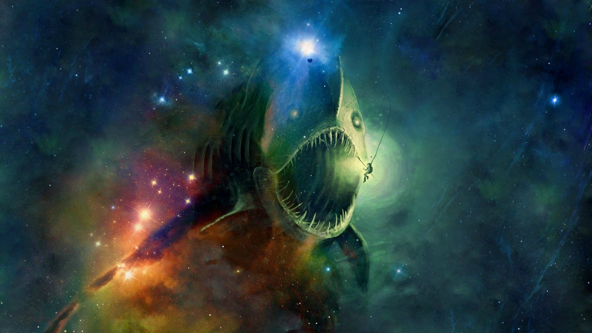 1920x1080 Scary Space Fish Fantasy Wallpaper