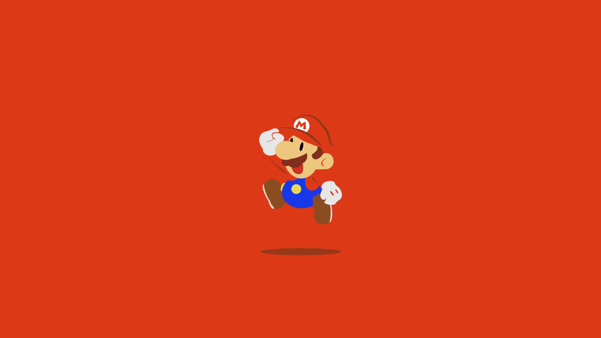 1920x1080 Red desktop wallpaper with Super Mario jumping.