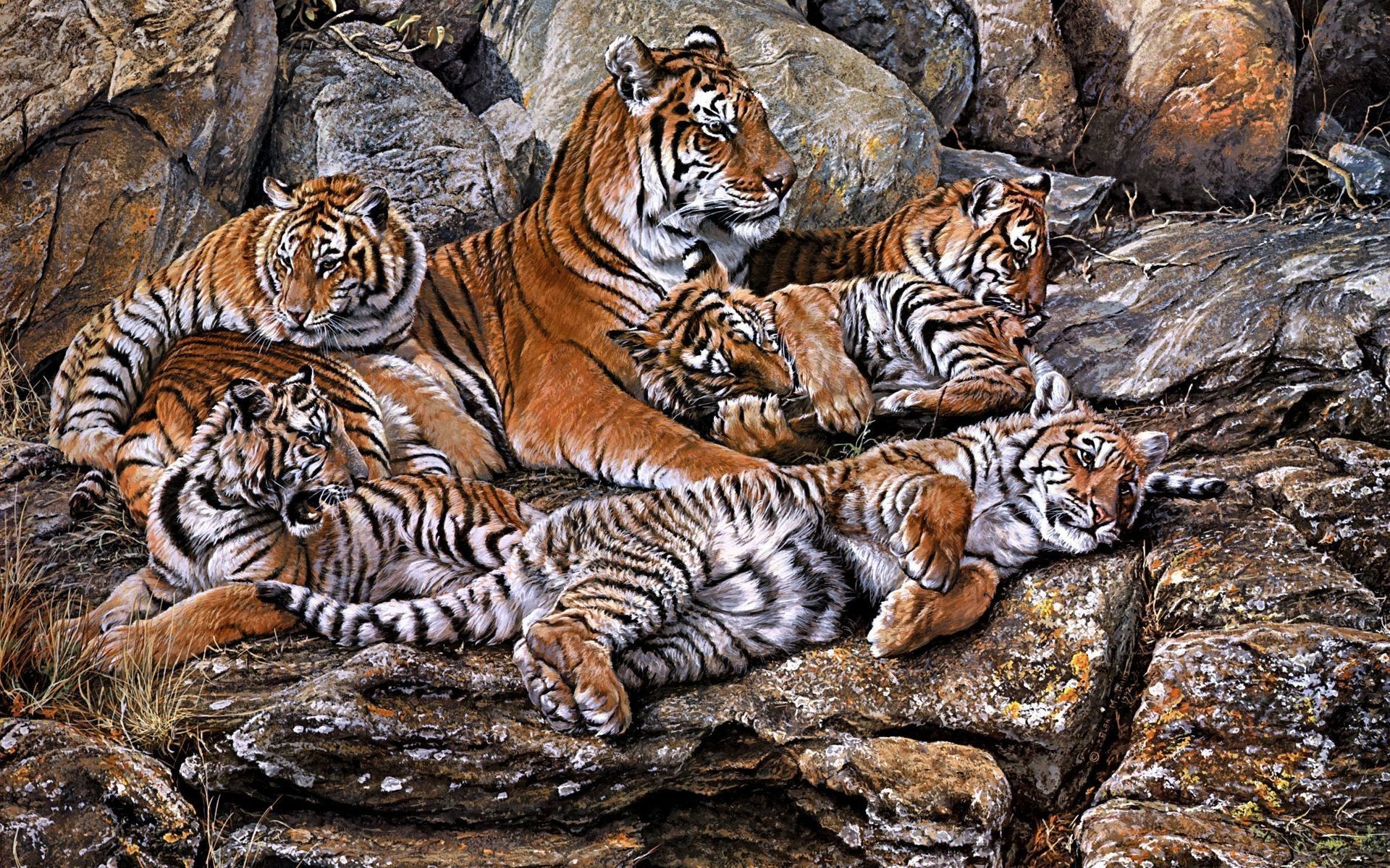 1920x1200 Animal Tiger Painting HD Desktop Wallpaper, Background Image