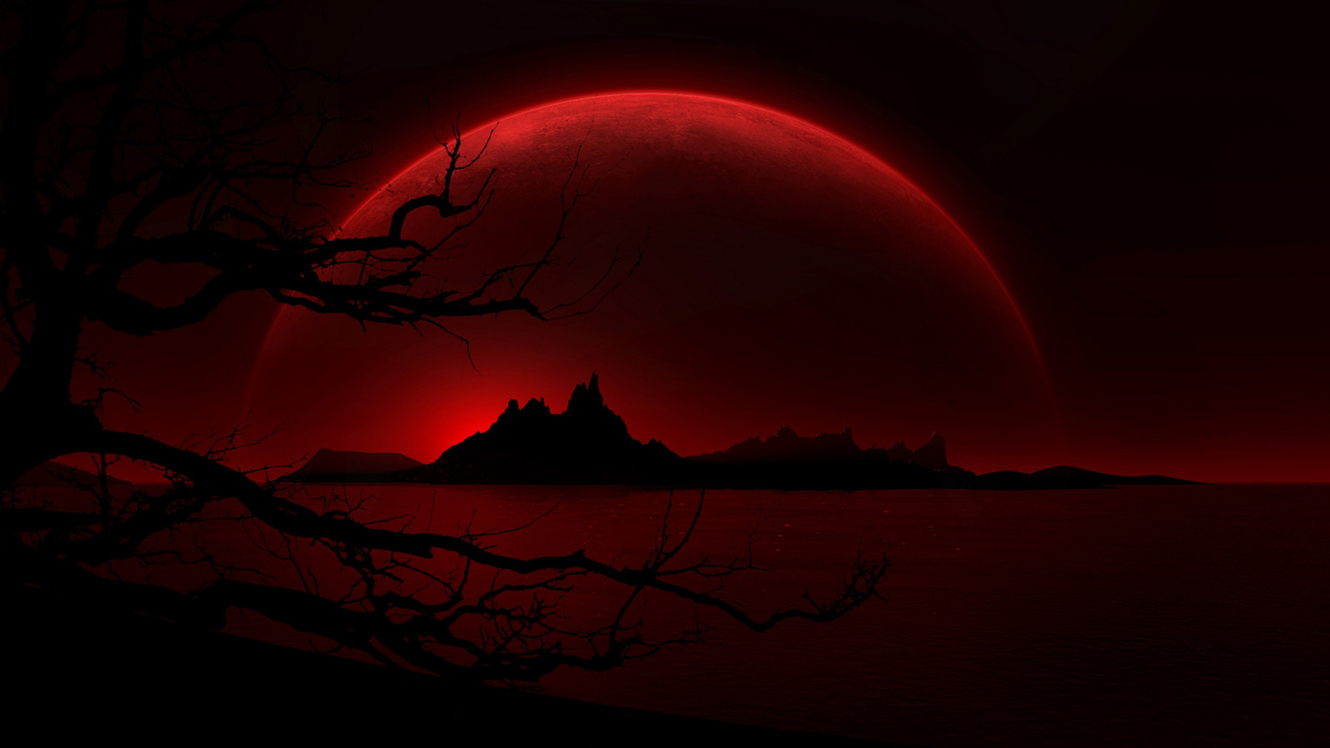 1920x1080 Blood Red Moon HD Desktop Background