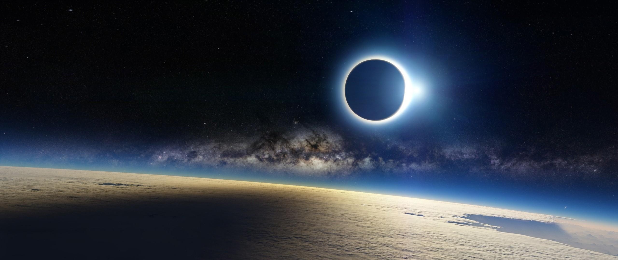 2560x1080 HD Solar Eclipse Moon Shadow On Earth Cloud Wallpaper WallpapersByte  