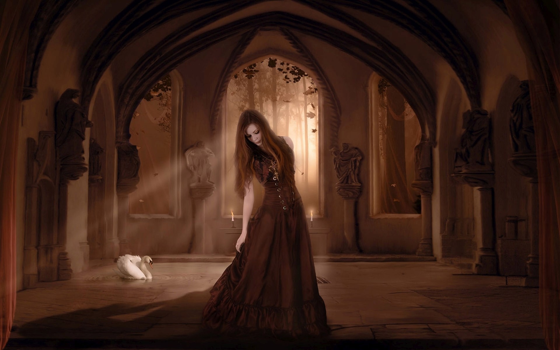 1920x1200 Girl In Gothic Castle Hd Wallpaper Background Image