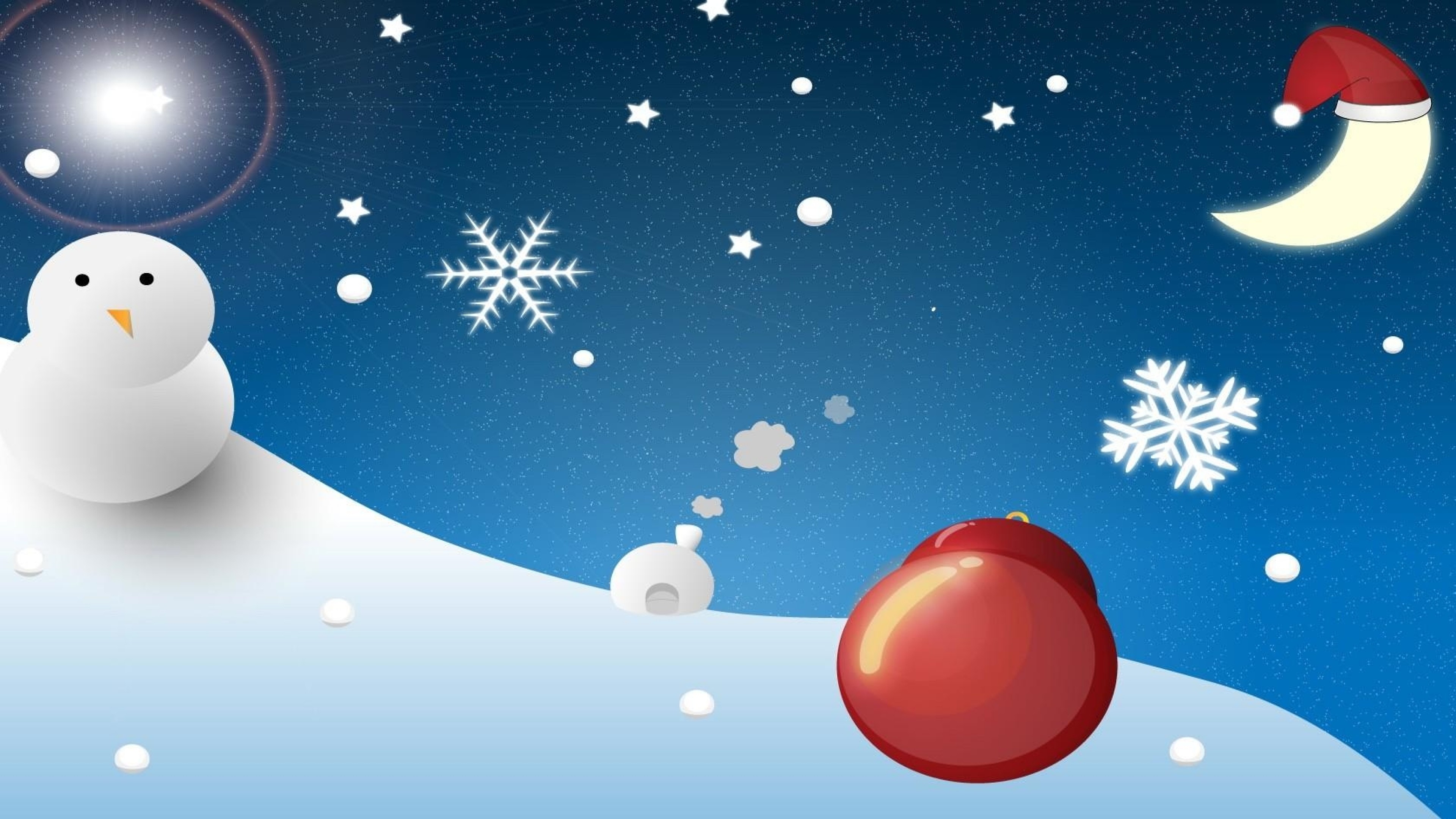 3840x2160  Wallpaper snowman, moon, christmas, snowflakes, christmas  decorations, balloon