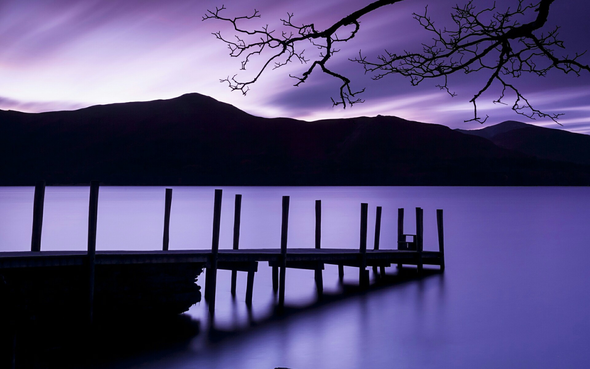 1920x1200 Purple Dusk And Light Over The Mountain HD desktop wallpaper. More wallpaper  of Sky at English Wallpapers