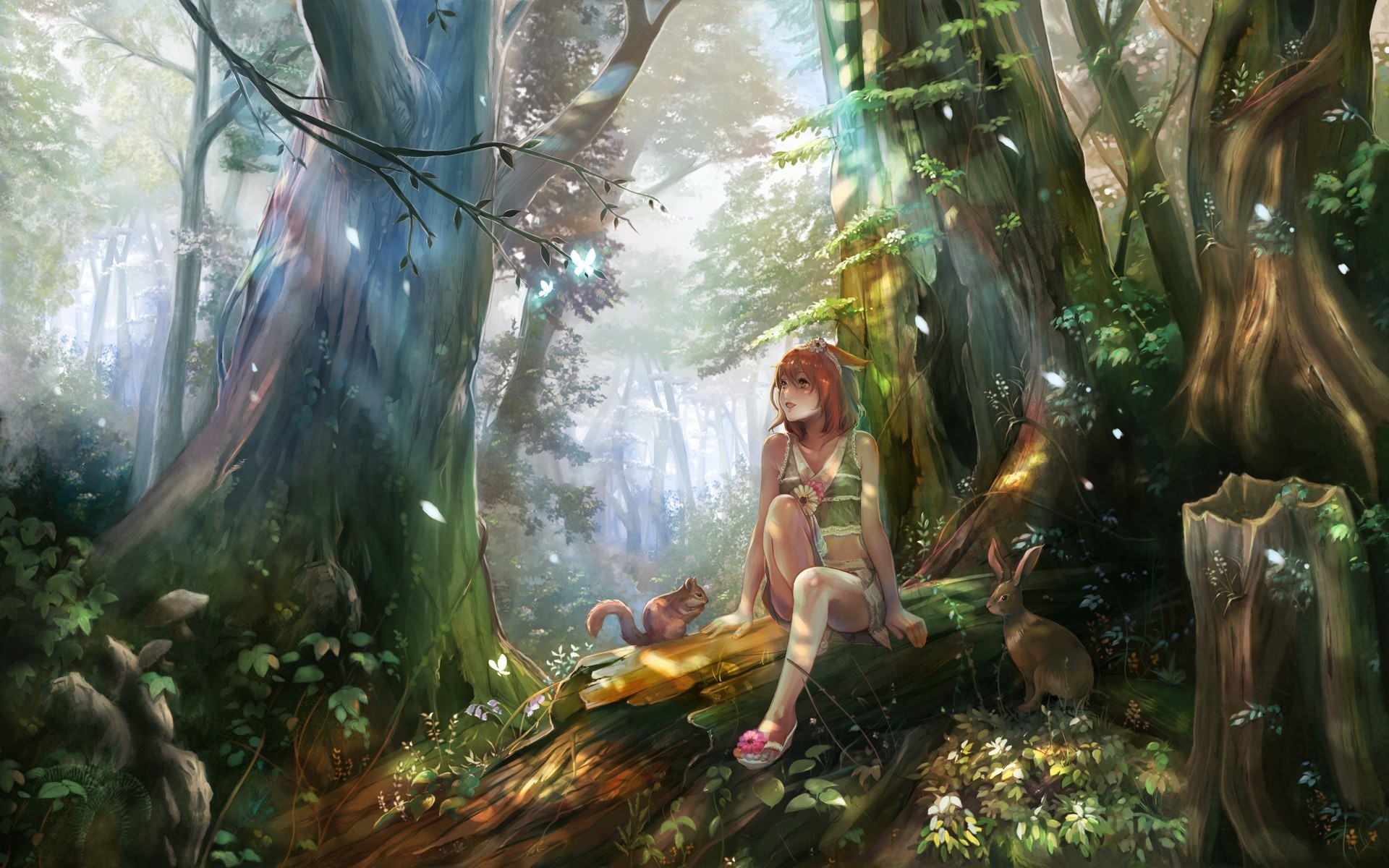 1920x1200 Anime  anime girls forest nature fantasy art forest clearing elves  redhead original characters