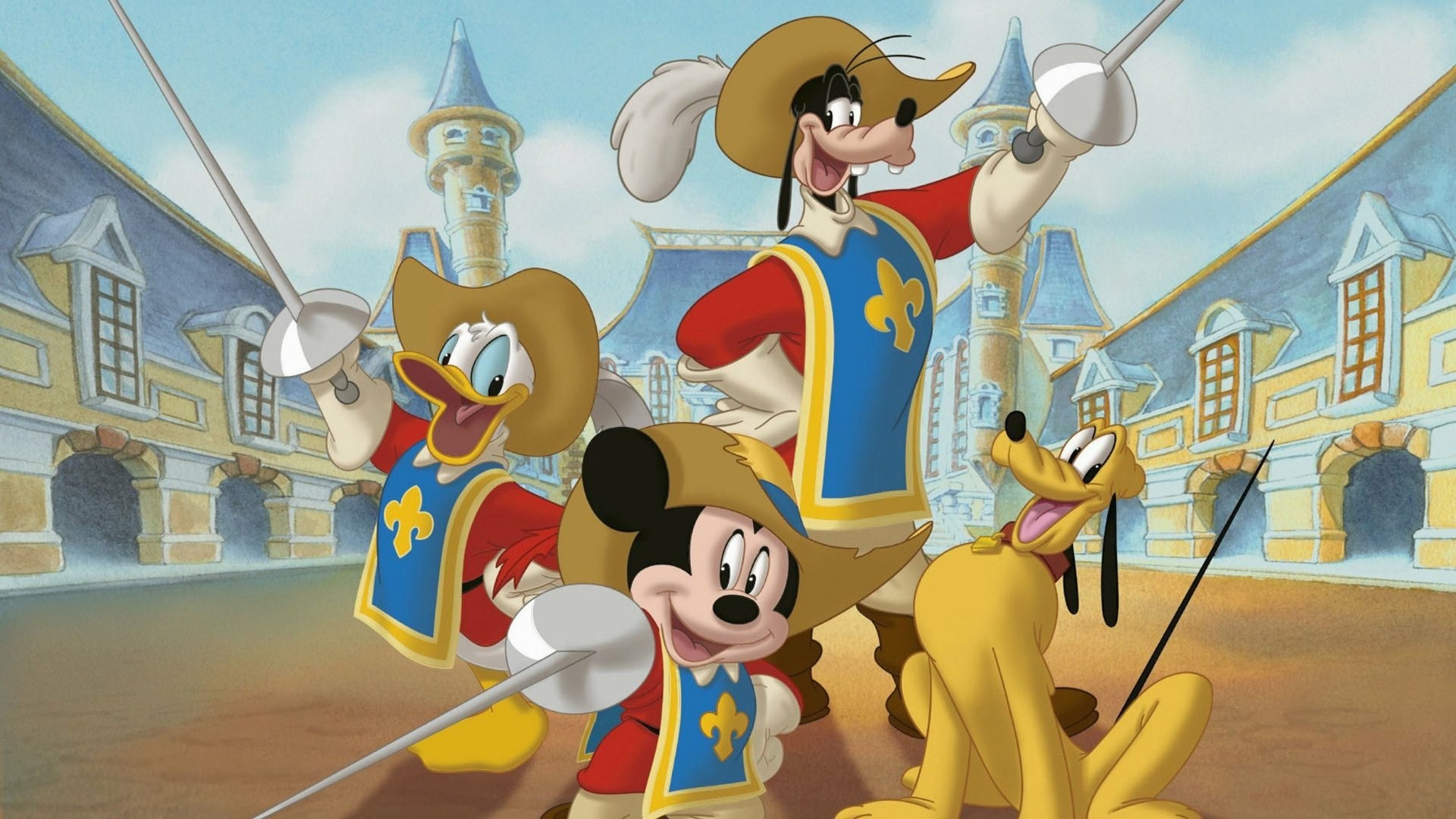 1920x1080 widescreen wallpaper mickey donald goofy the three musketeers, 351 kB -  Slade Bishop