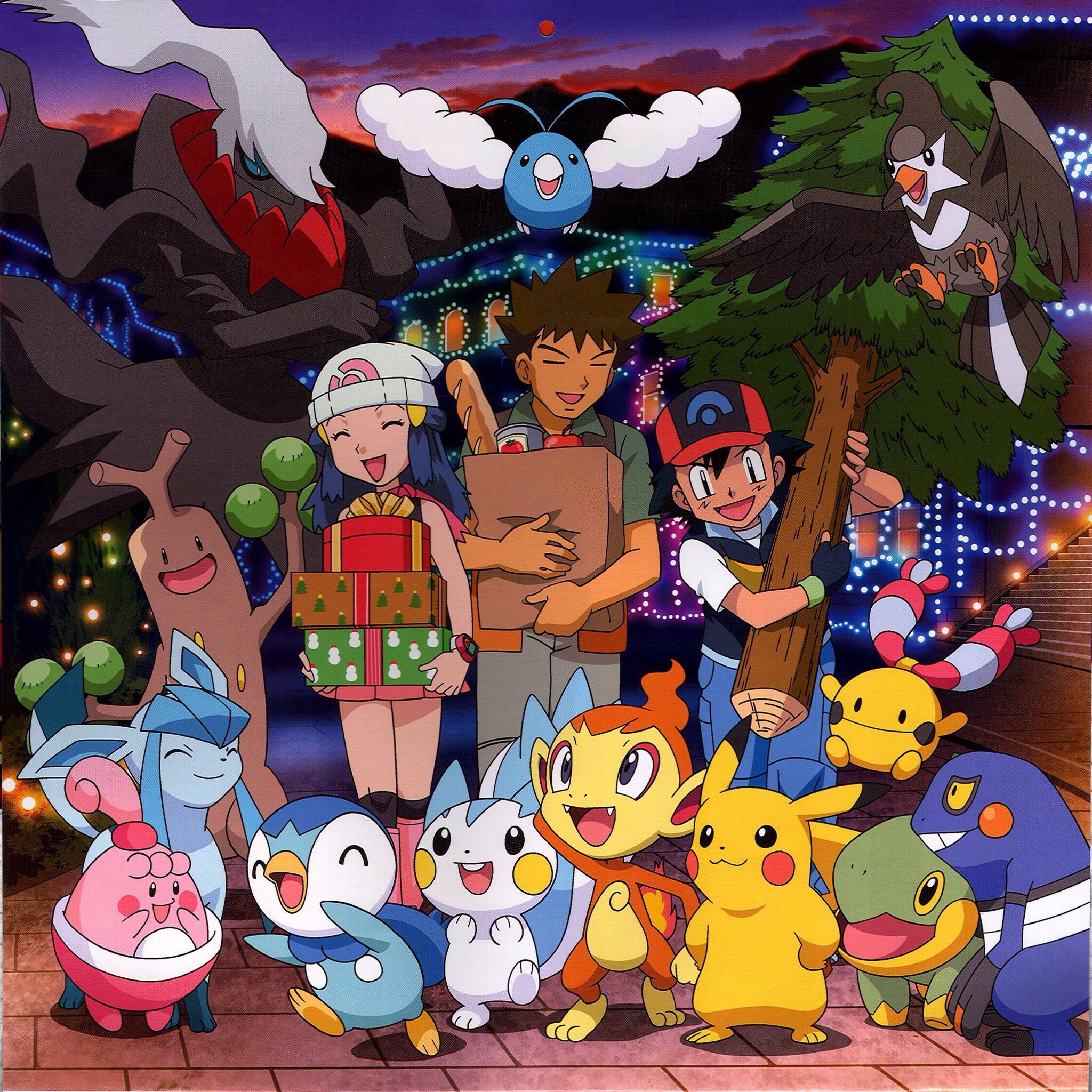 2048x2048 pokÃ©mon wallpaper probably containing animÃª called Ash, Pikachu, and the  rest of the gang