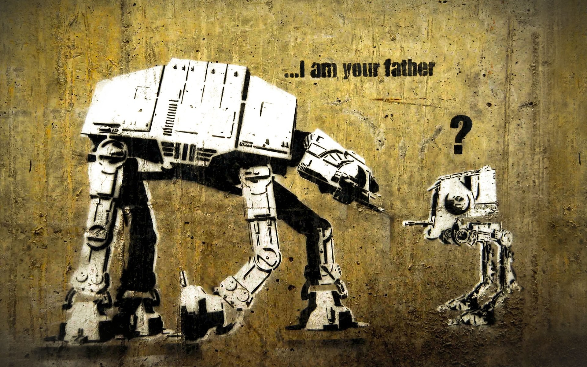 1920x1200 AT-AT AT-ST Banksy Funny I Am Your Father Star Wars Street Art