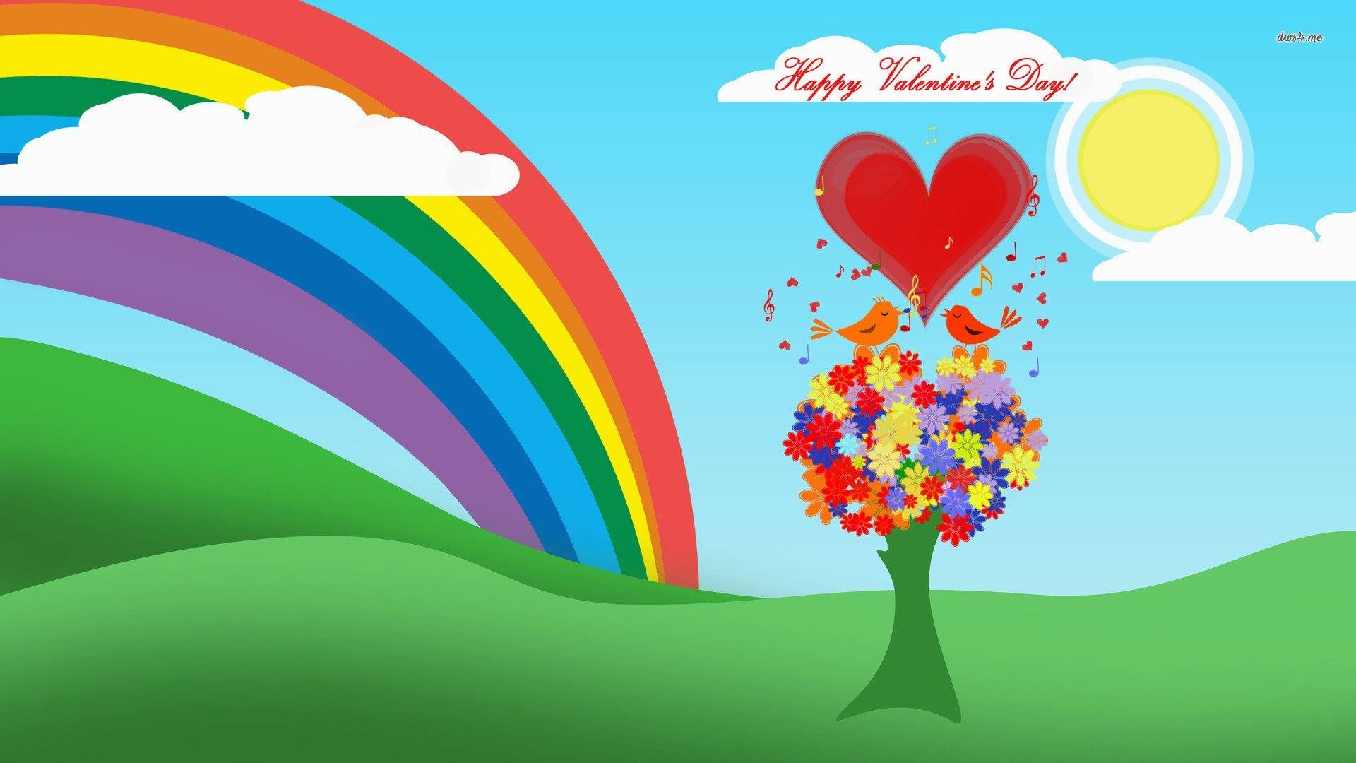 1920x1080 Holidays-Sun-Heart-Love-Tree-Bird-Cloud-Rainbow-