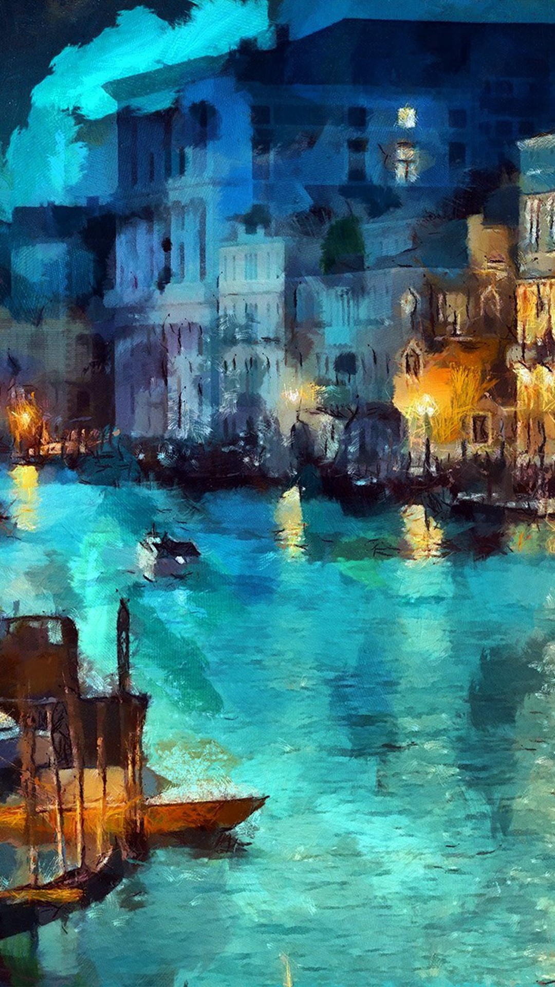1080x1920 Art Classic Painting Water Lake Night Blue #iPhone #7 #wallpaper