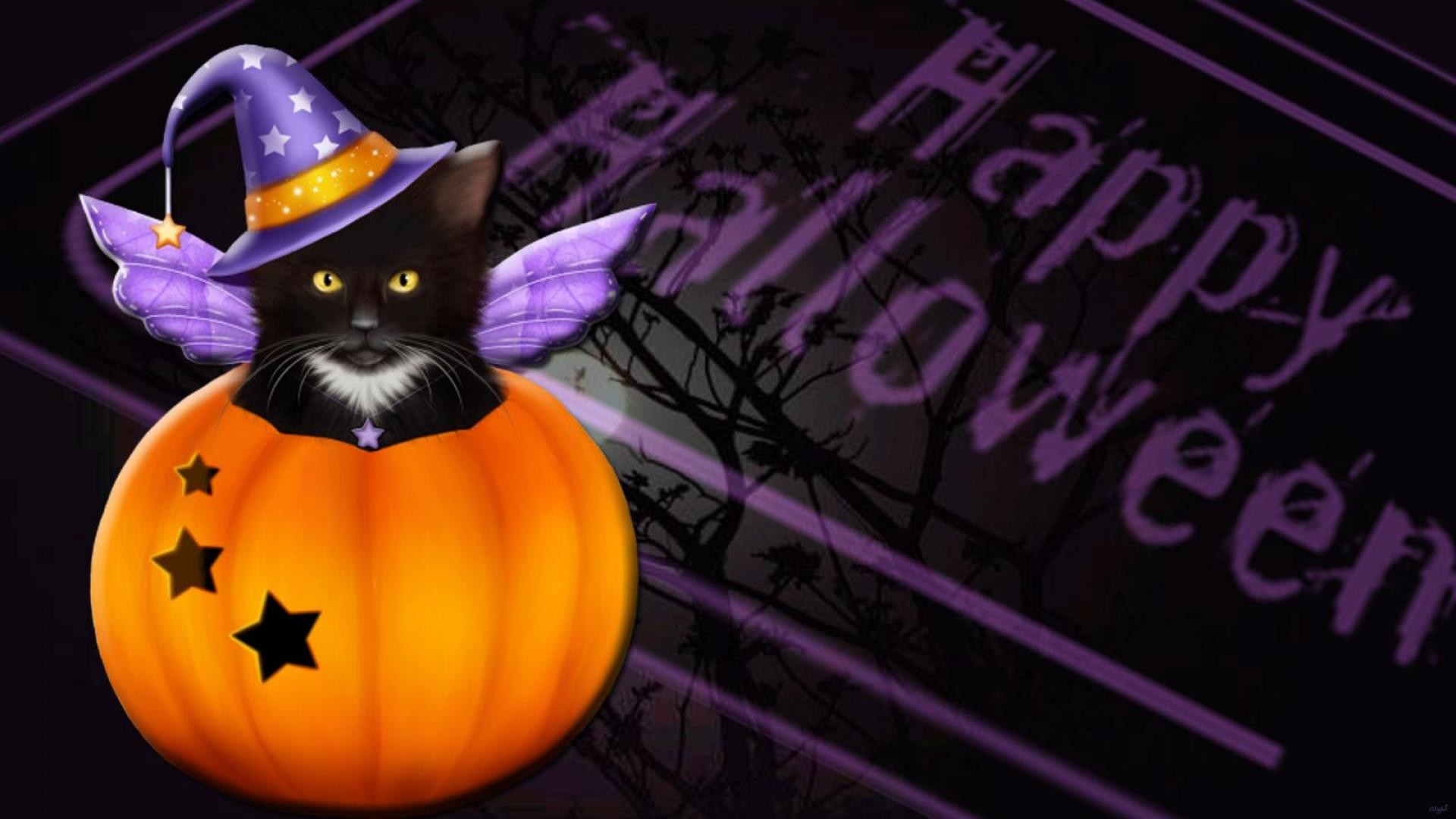 Download Kawaii Halloween Stretching Cat Wallpaper  Wallpaperscom
