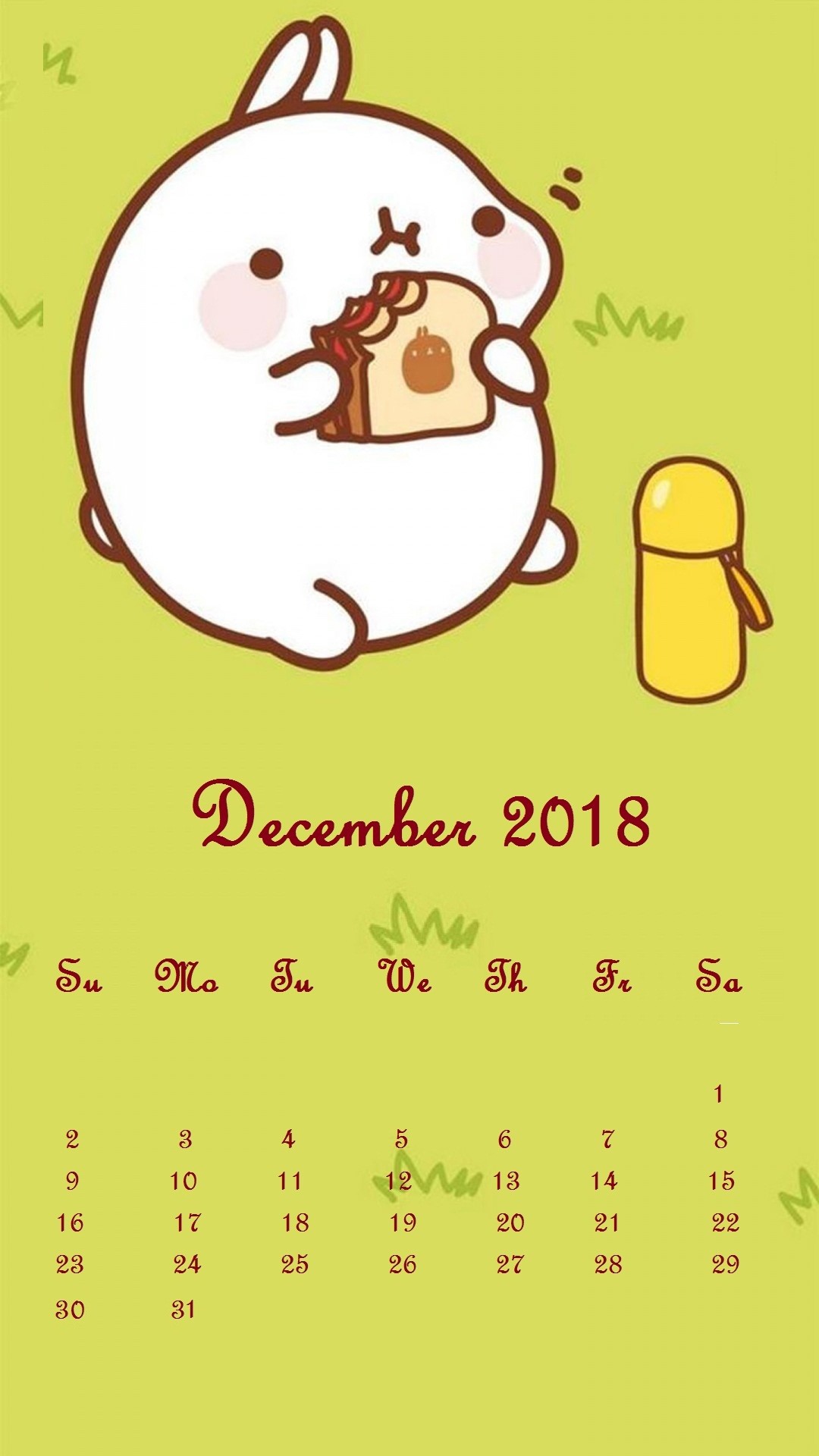 1080x1920 ... Cute bunny December 2018 iPhone Calendar Wallpaper
